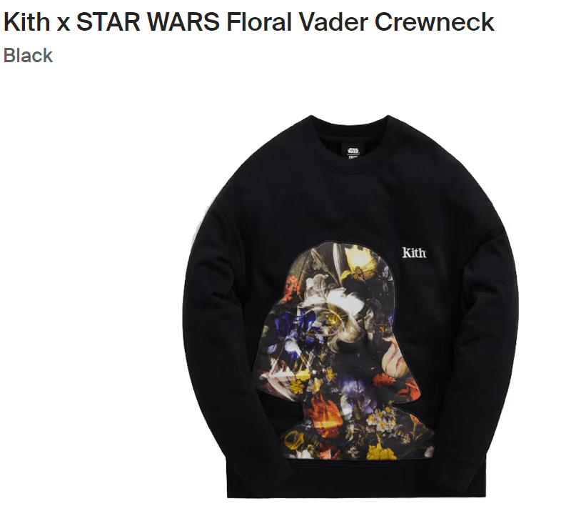 image of Kith X Star Wars Floral Vader Crewneck in Black, Men's (Size Small)