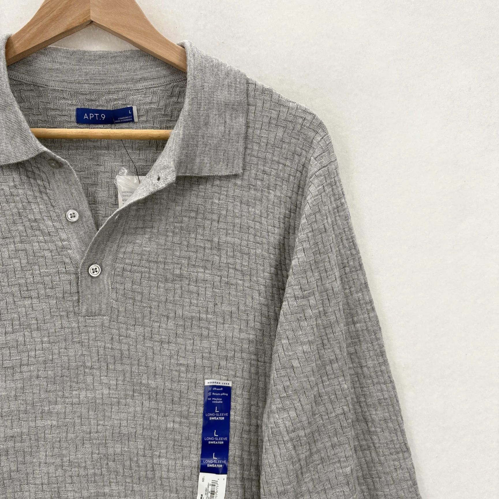 Apt. 9 APT 9 Sweater Mens Large Gray Merino Blend Long Sleeve Polo Knit Shirt Casual Shirt Size US L / EU 52-54 / 3 - 2 Thumbnail