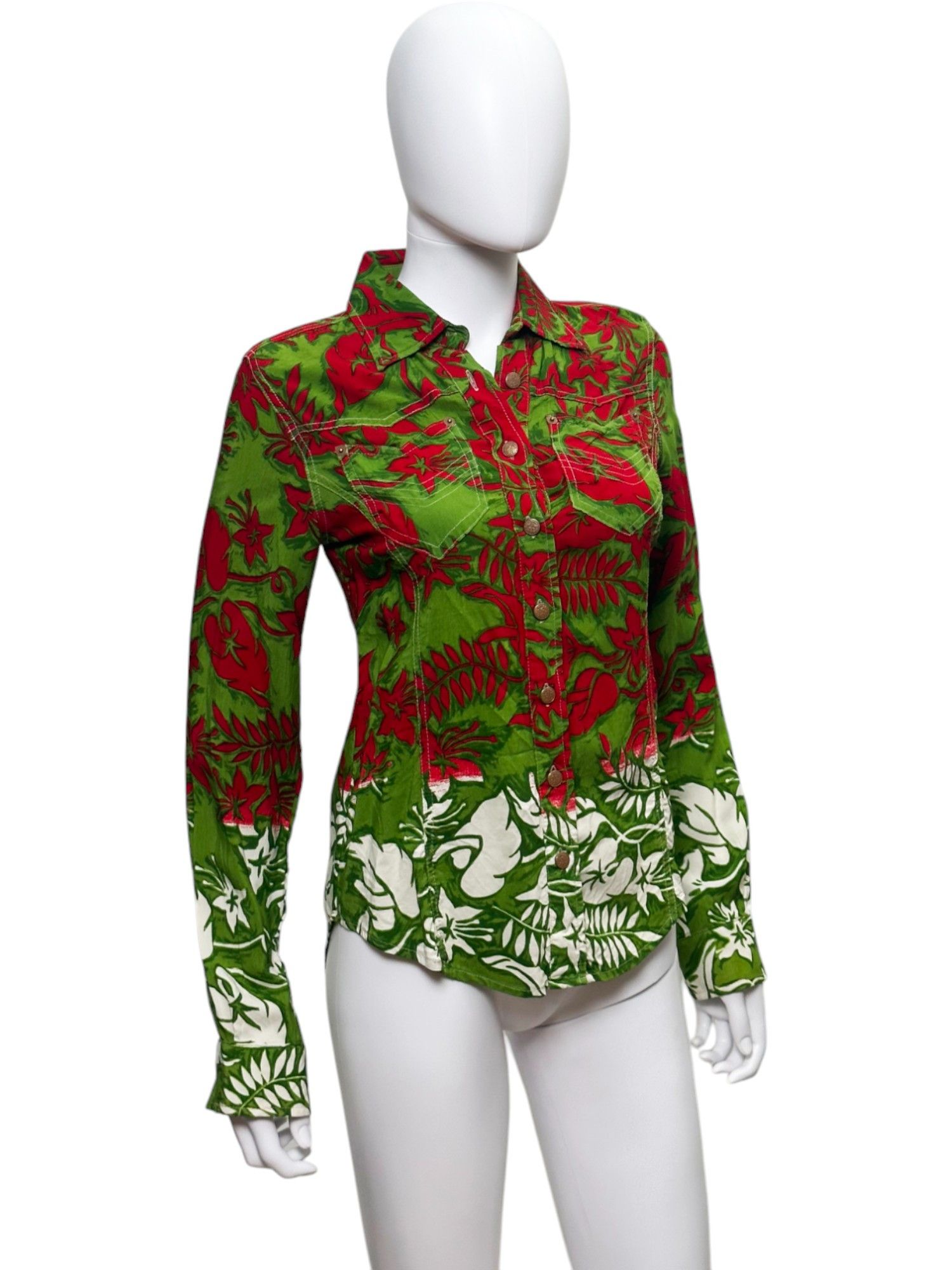 Jean Paul Gaultier "Red&Green Leaves" Button Up Shirt Size M / US 6-8 / IT 42-44 - 2 Thumbnail