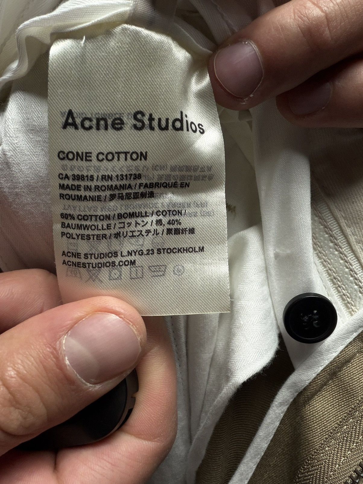 Acne Studios Acne Studios Cone Cotton Beige Mens Pants Classic Size US 33 - 8 Thumbnail