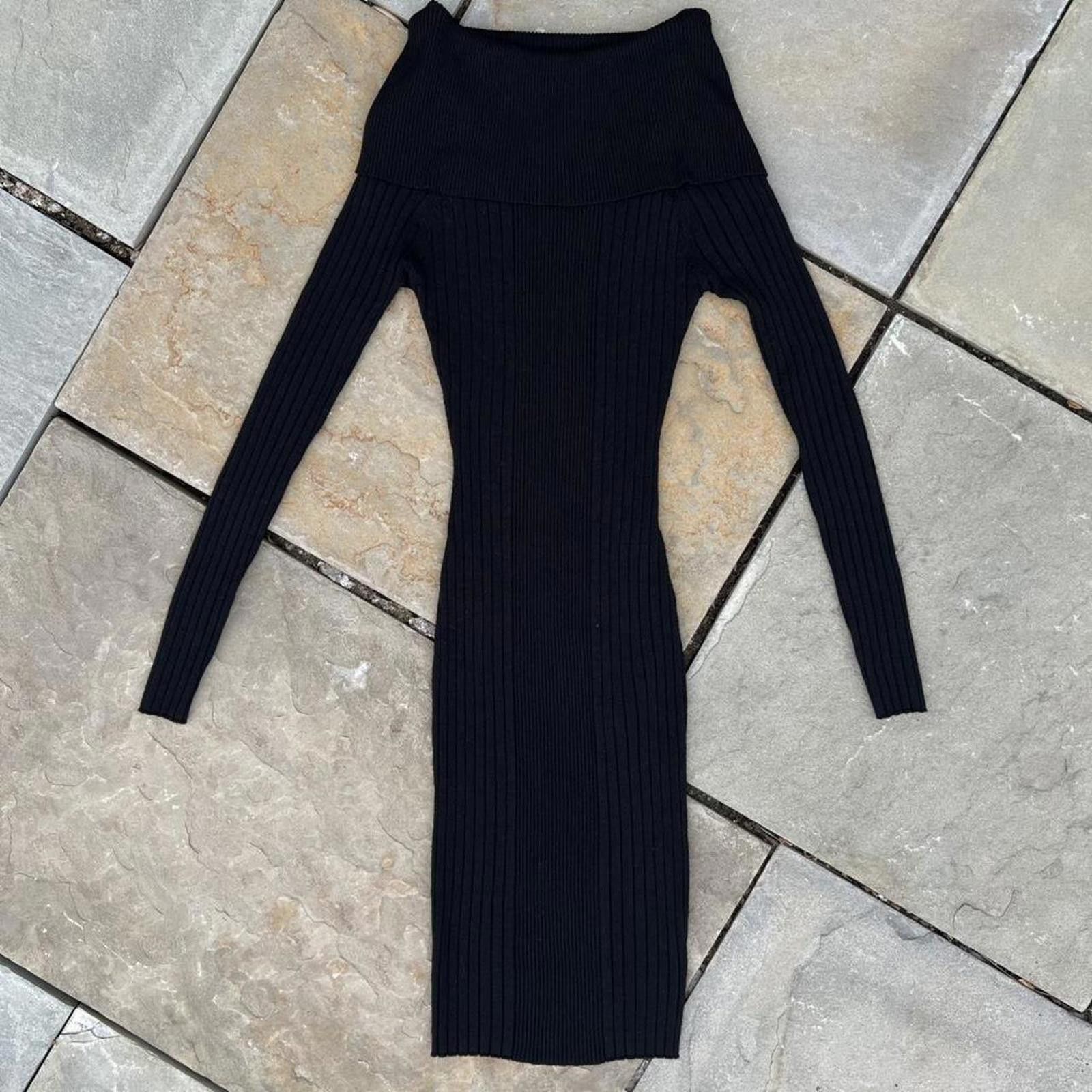 Other Black Vertical Knit Open Shoulder Sweater Midi Dress Size M / US 6-8 / IT 42-44 - 1 Thumbnail