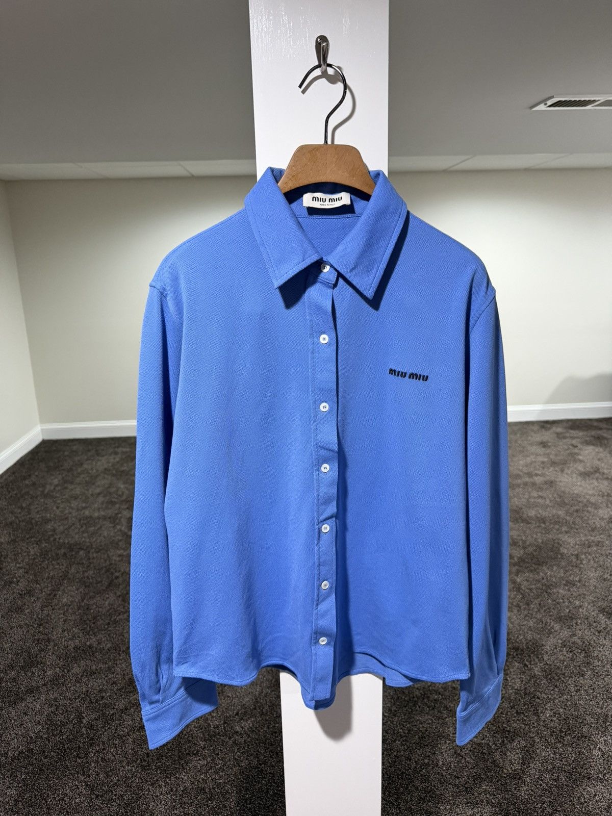 Miu Miu Miu Miu Cotton Pique Periwinkle Blue LS Button Up Shirt Size XS / US 0-2 / IT 36-38 - 1 Thumbnail