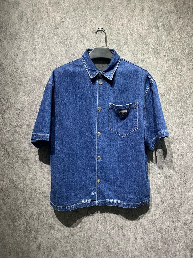 Prada Prada Triangle logo denim short sleeves 2501-Nextarrow Size US XL / EU 56 / 4 - 1 Thumbnail