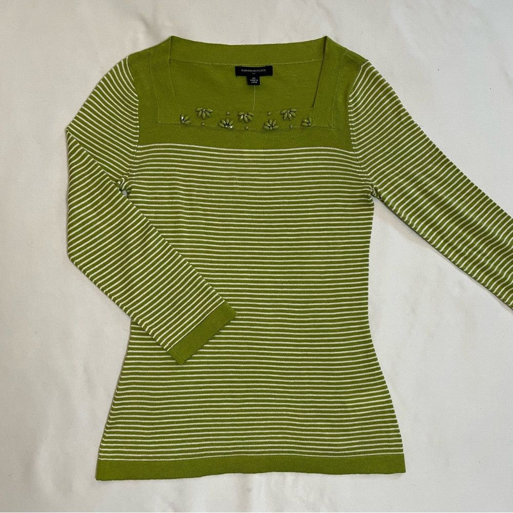 Banana Republic NWT New Banana Republic Green White Cotton Beaded Square Ne Size XS / US 0-2 / IT 36-38 - 5 Thumbnail