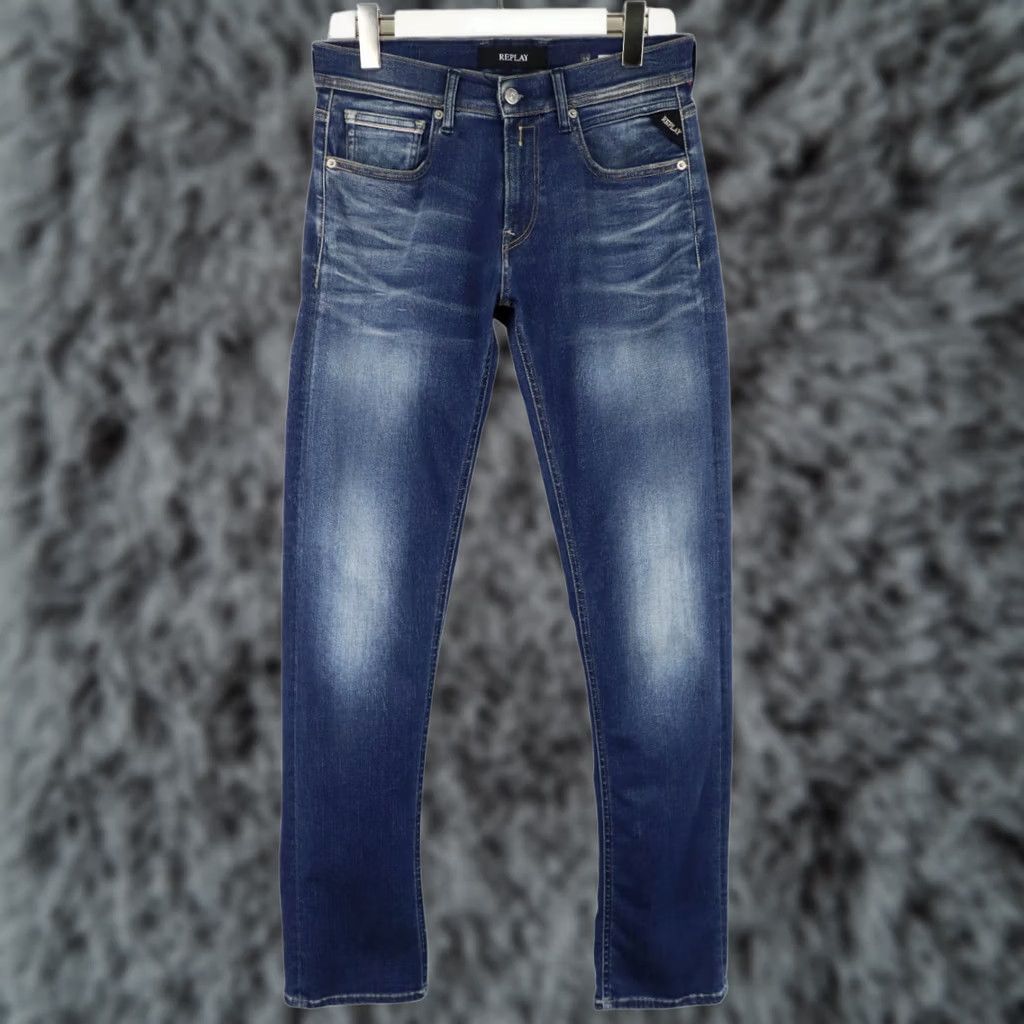 Replay REPLAY Grover Jeans Men's W30/L32 Blue Denim Whiskers Faded Zip Fly Slim Jeans Mens W30/L32 Blue Denim Whiskers Faded Zip Fly Size US 30 / EU 46 - 1 Thumbnail