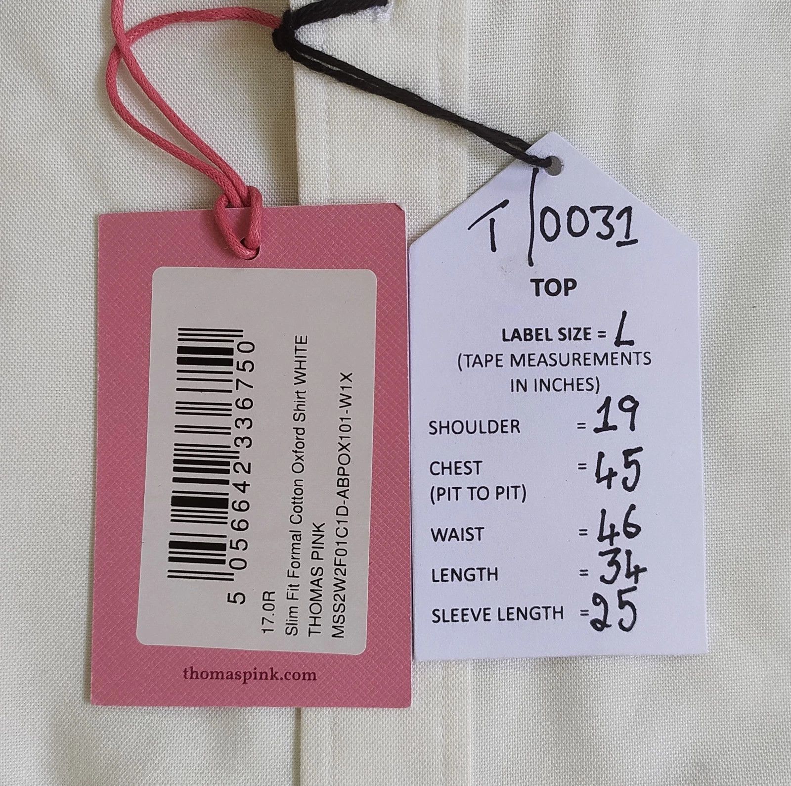 Thomas Pink Thomas Pink Slim Fit Formal Cotton Oxford Shirt T 0031 Size US L / EU 52-54 / 3 - 5 Thumbnail