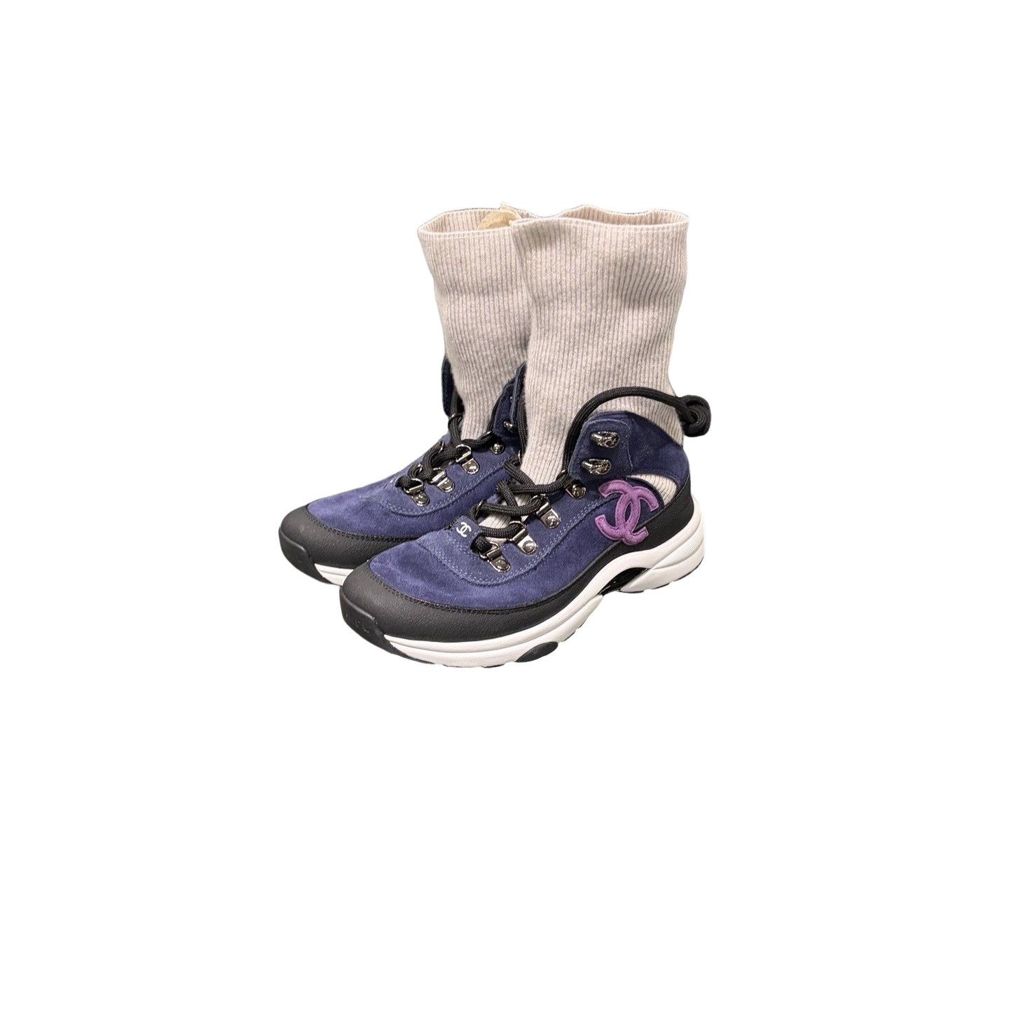 Chanel Chanel Blue Suede Hiking Sock Sneakers Size 35 Size US 4 / IT 34 - 1 Thumbnail