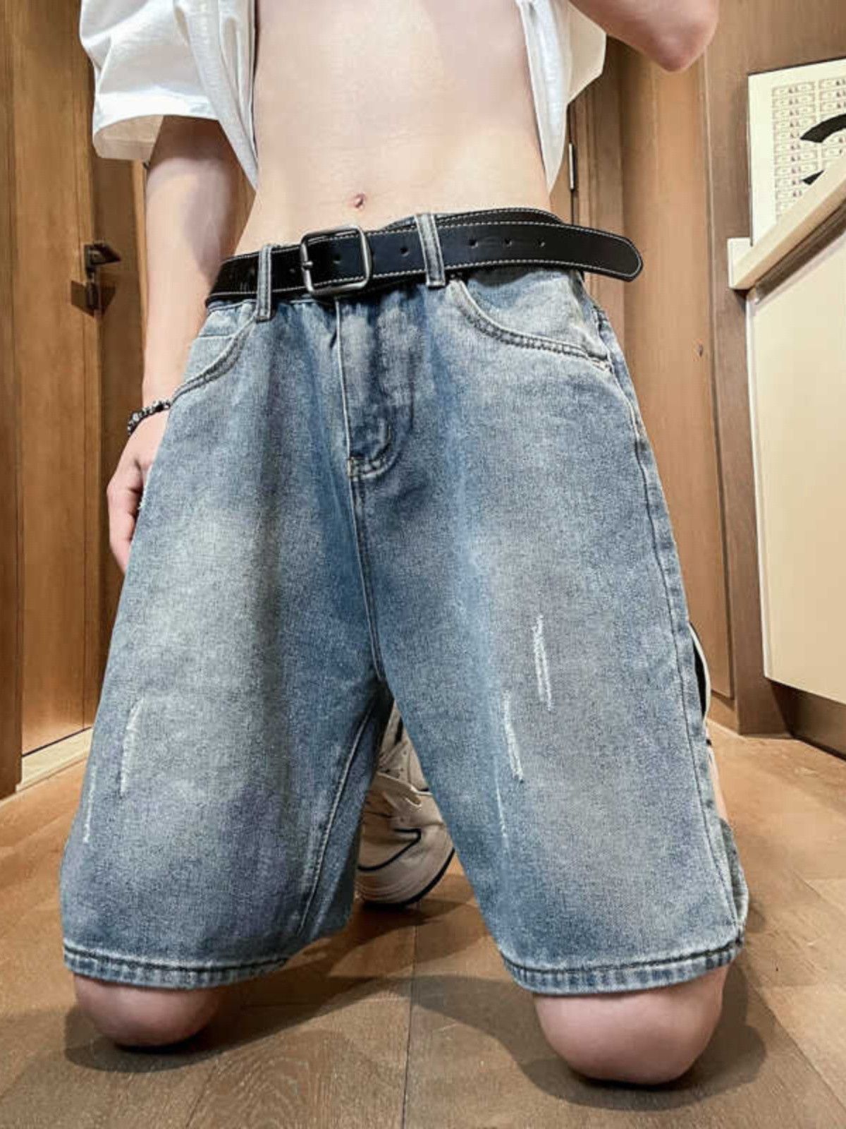 Japanese Brand × Jean Retro washed straight leg denim shorts Size US 32 / EU 48 - 4 Thumbnail