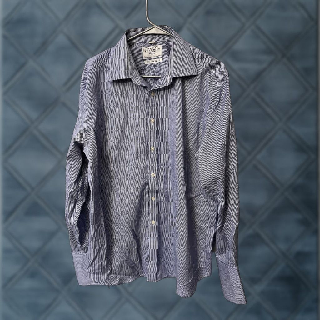 Charles Tyrwhitt Charles Tyrwhitt Shirt Mens Size 17/35 Slim Fit Blue Gingham Solid Non Iron Mens Size US XL / EU 56 / 4 - 1 Thumbnail