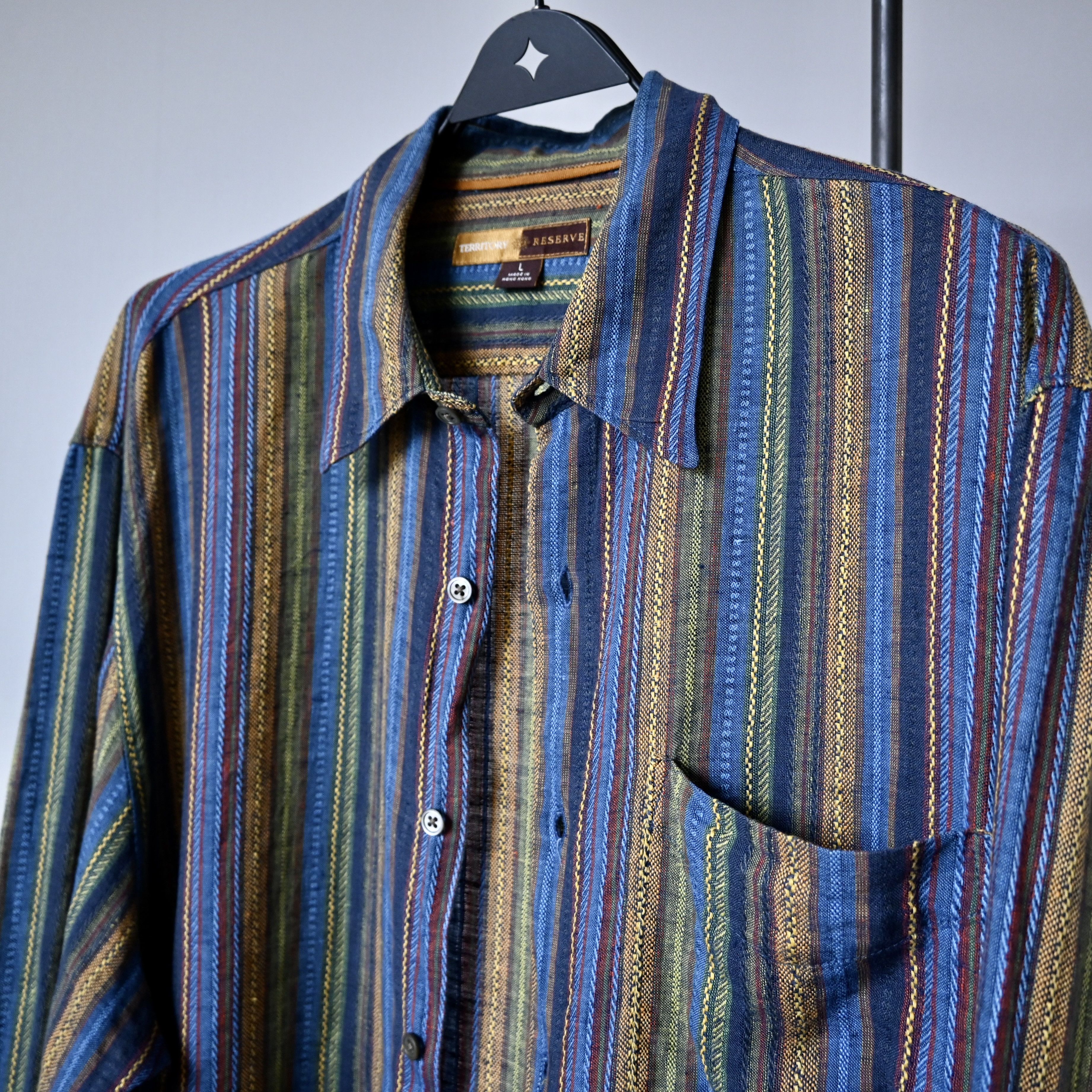 The Territory Ahead VTG 1990s TERRITORY RESERVE ethnic multistriped linen shirt Size US L / EU 52-54 / 3 - 8 Thumbnail
