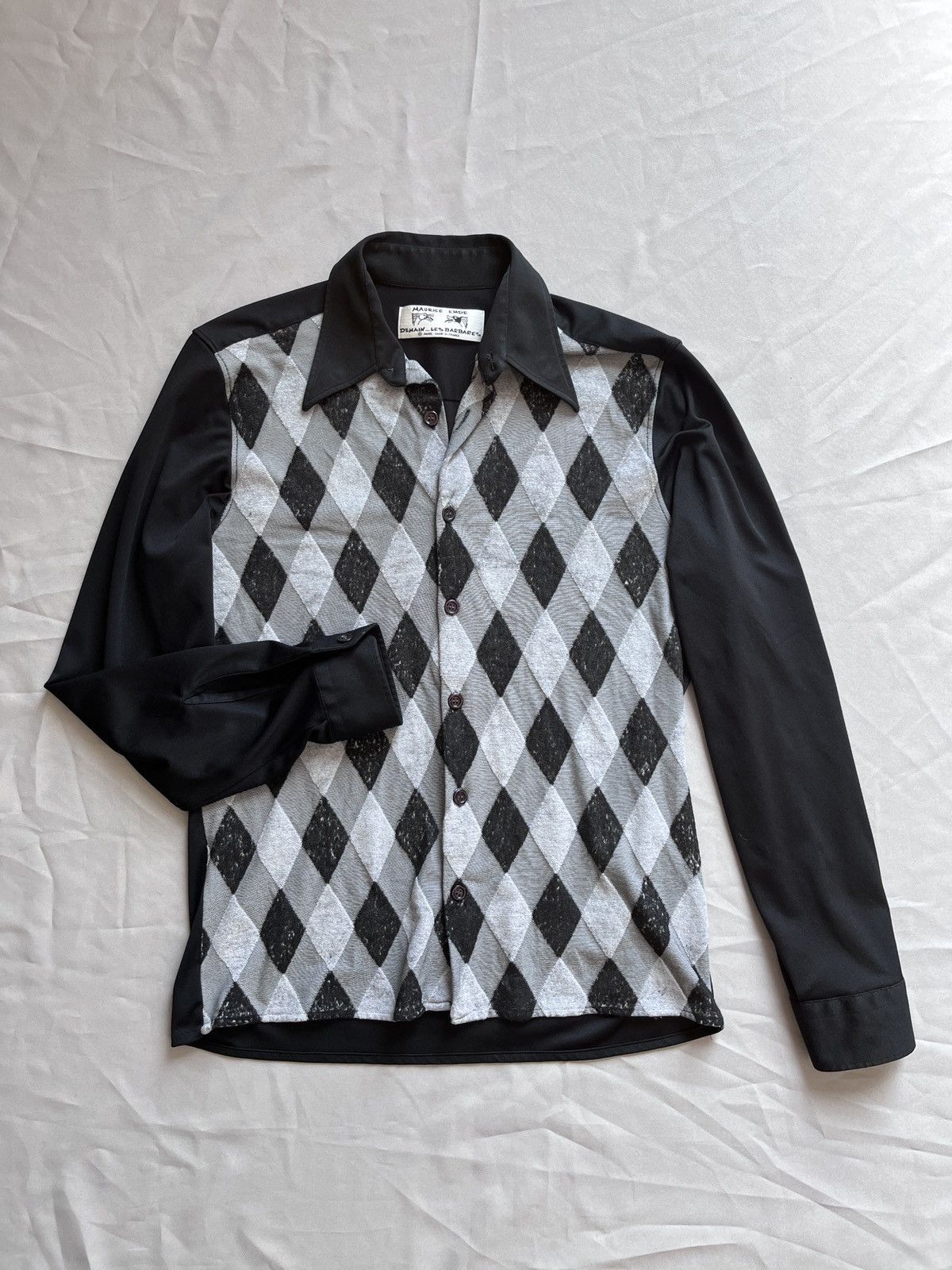 Designer × Vintage Maurice Emde Vintage Rhombus Diamond Pattern Stretch Shirt Size US L / EU 52-54 / 3 - 9 Thumbnail