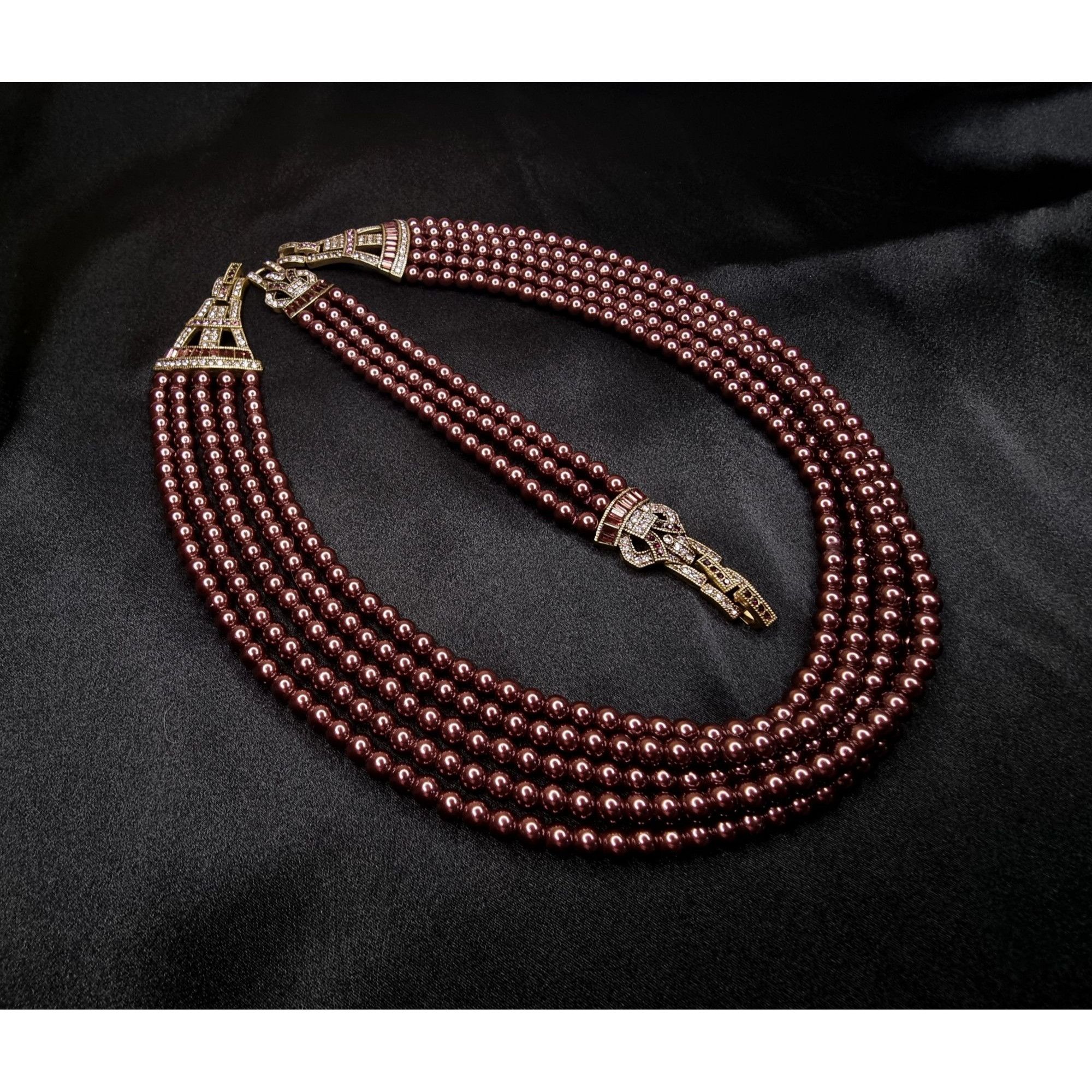 Vintage Heidi Daus Multi-Strand Burgundy Pearl Necklace Bracelet Size ONE SIZE - 1 Thumbnail