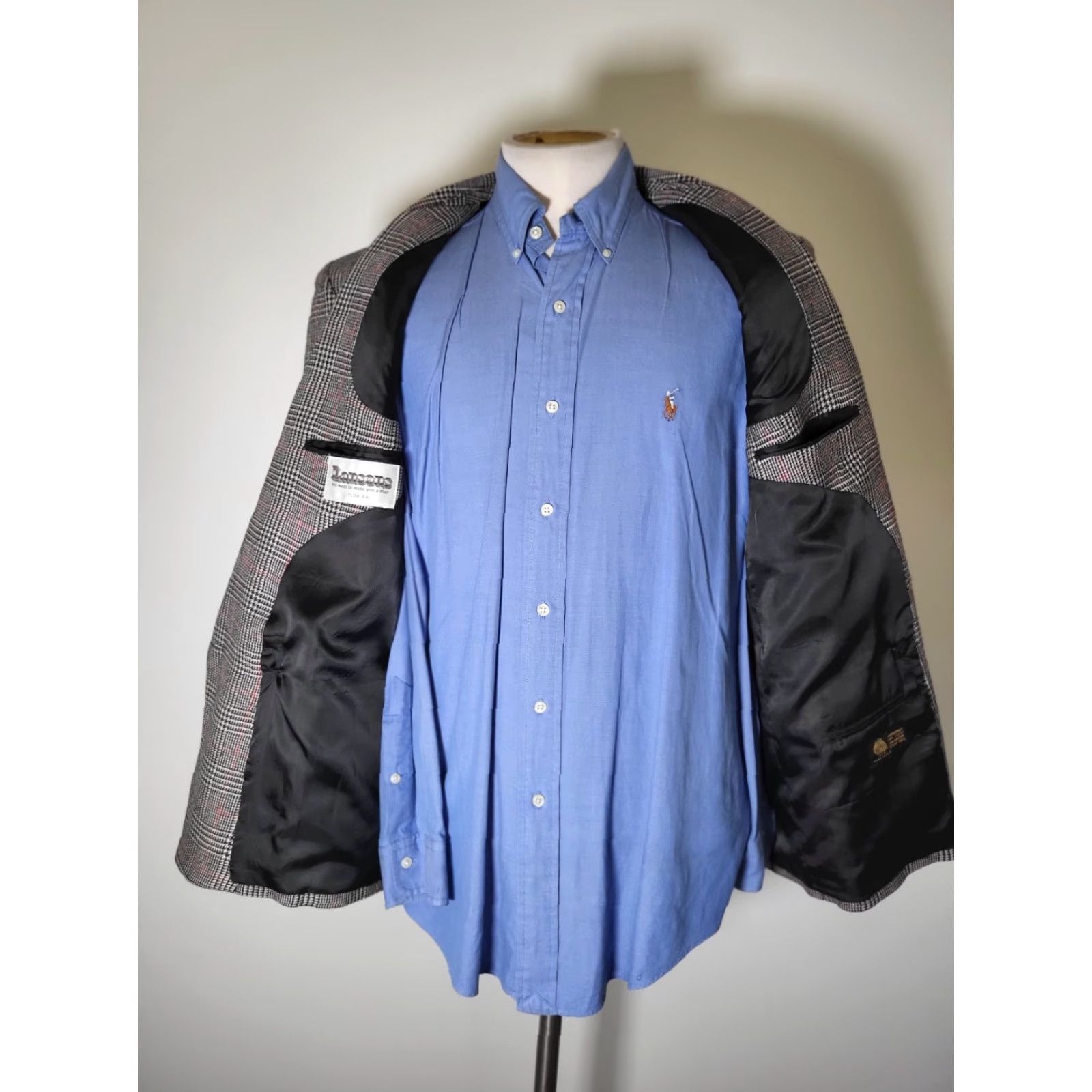 Doublet VINTAGE lansons Blazer Men 38S Double Breasted Peak Lapel Plaid Wool Silk Polyester Blazer Short Length Black Red White 90s Sports Mens Size 38R - 7 Thumbnail