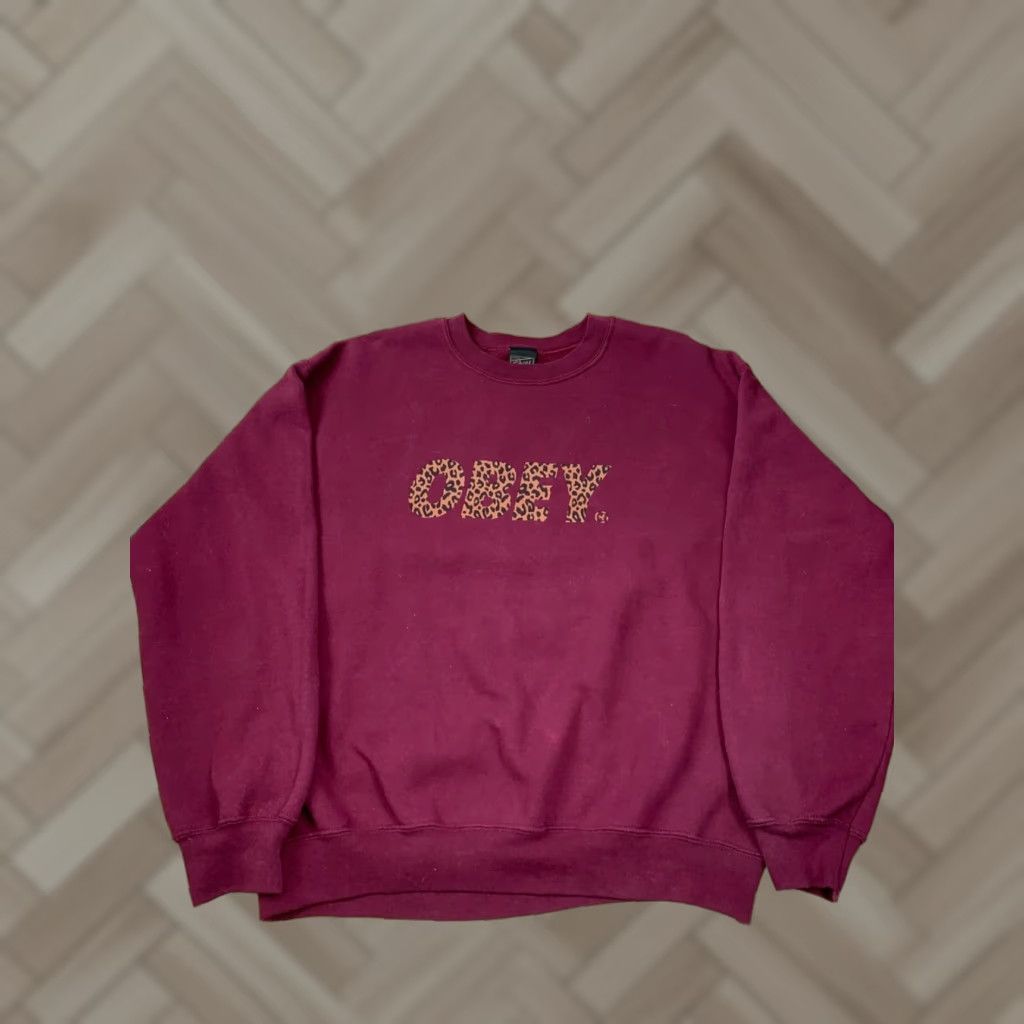 Obey OBEY Sweater Men Crew Neck Long Sleeve Red M Pullover Casual Big Logo Cheetah Print Vintage No Size US M / EU 48-50 / 2 - 1 Thumbnail