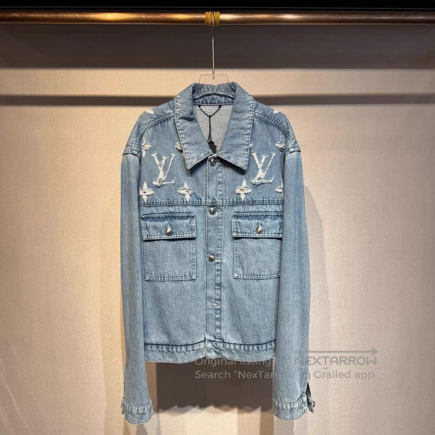 Louis Vuitton Blue Denim Jacket with Distressed Embroidered Details. Size US L / EU 52-54 / 3 - 1 Thumbnail