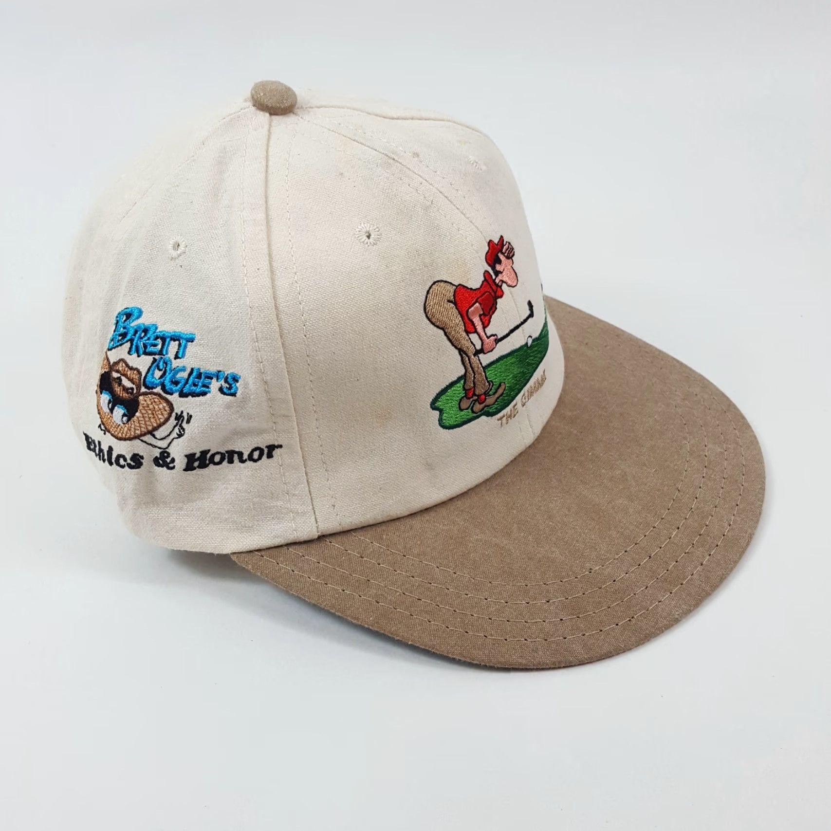 Vintage VINTAGE Brett Ogle Funny Golf Parody Adjustable Baseball Cap Hat, One Size, Beige, 90s, Mens Size ONE SIZE - 5 Thumbnail