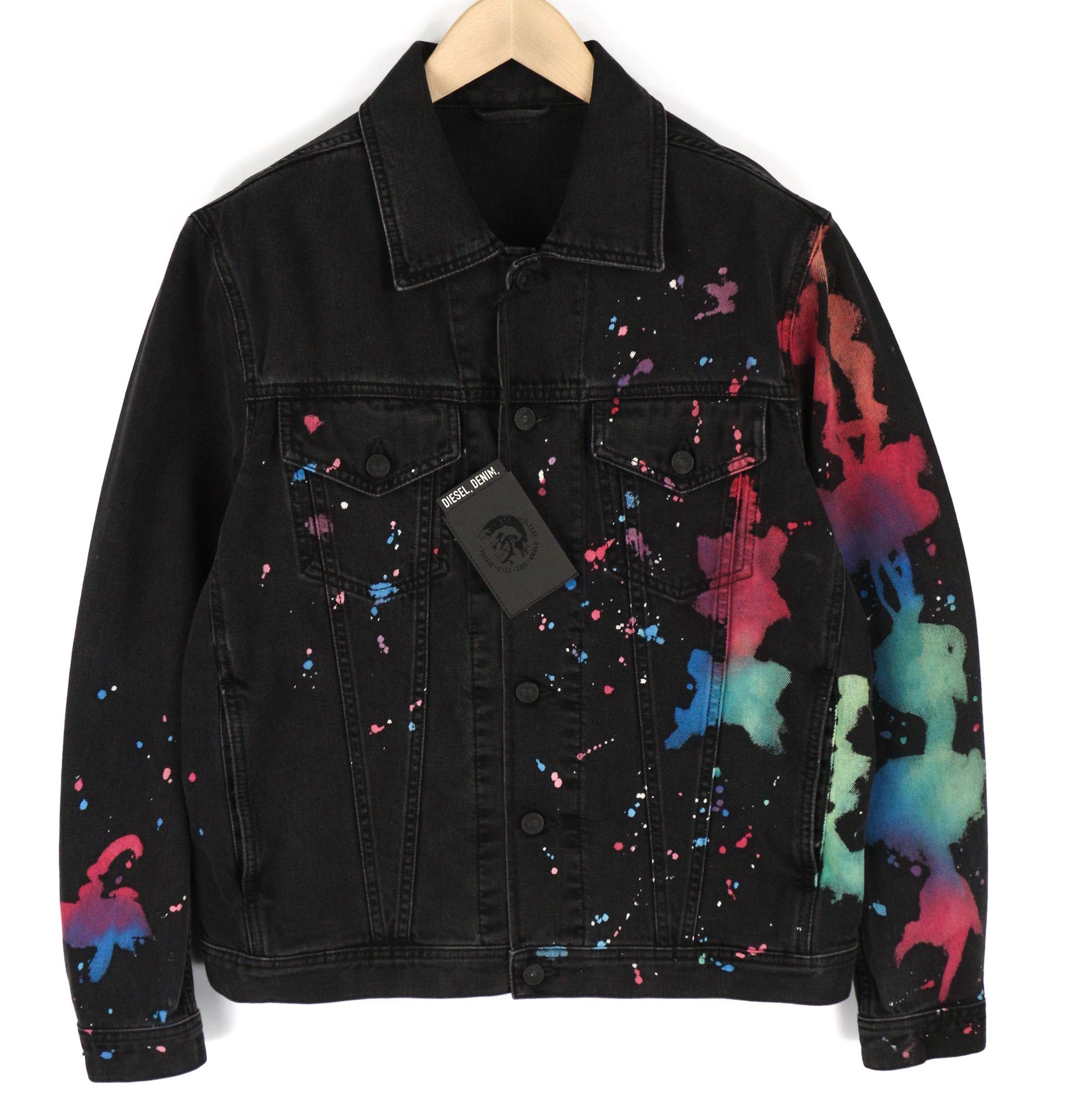 Diesel NHILL-C-SP M Black Denim Trucker Polo Neck Jacket 81751 Size US M / EU 48-50 / 2 - 1 Thumbnail
