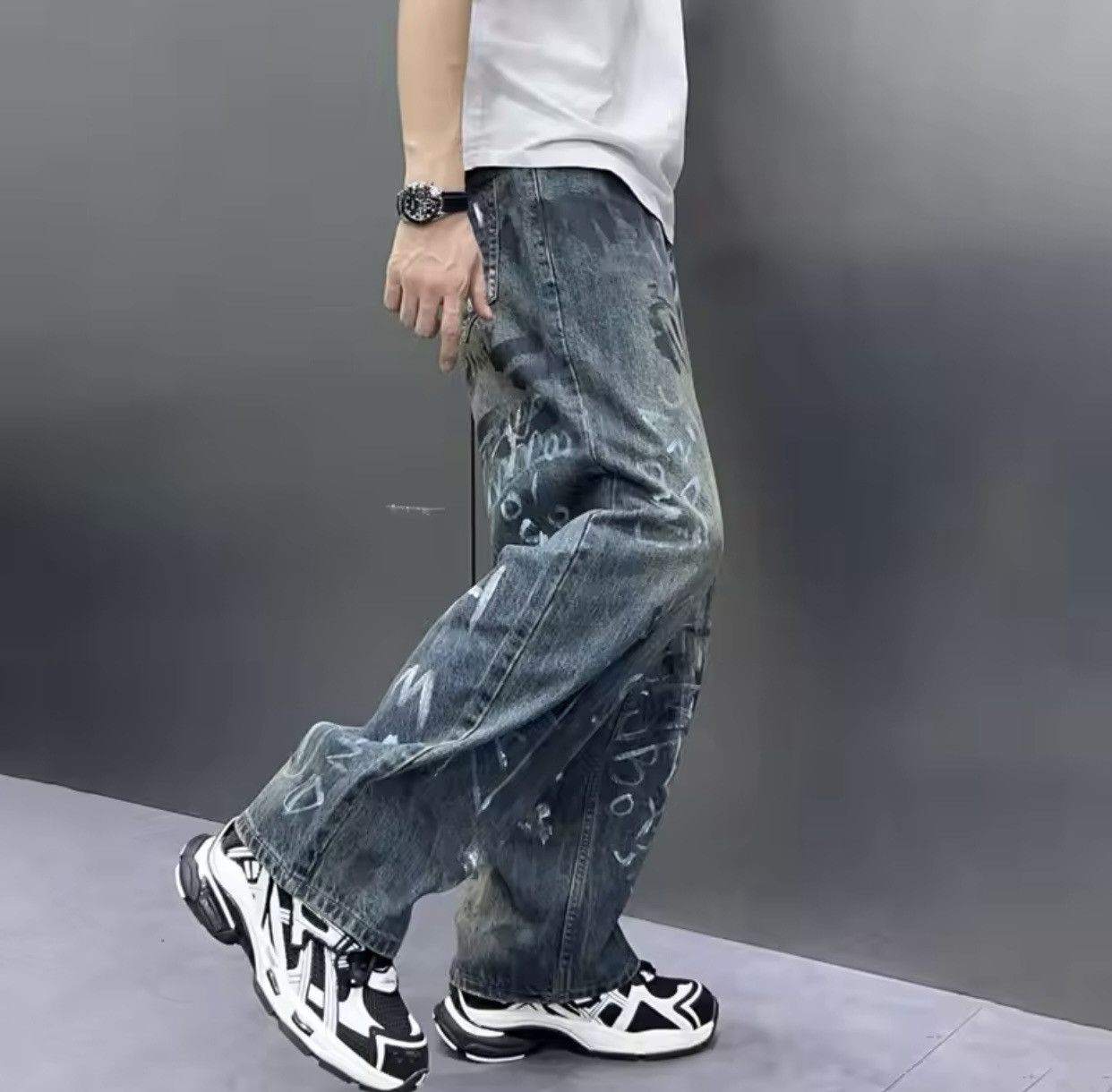 Denime × Japanese Brand Y2K Baggy Jeans Vintage Blue Loosen Fit Hand-painted Denim Size US 30 / EU 46 - 4 Thumbnail