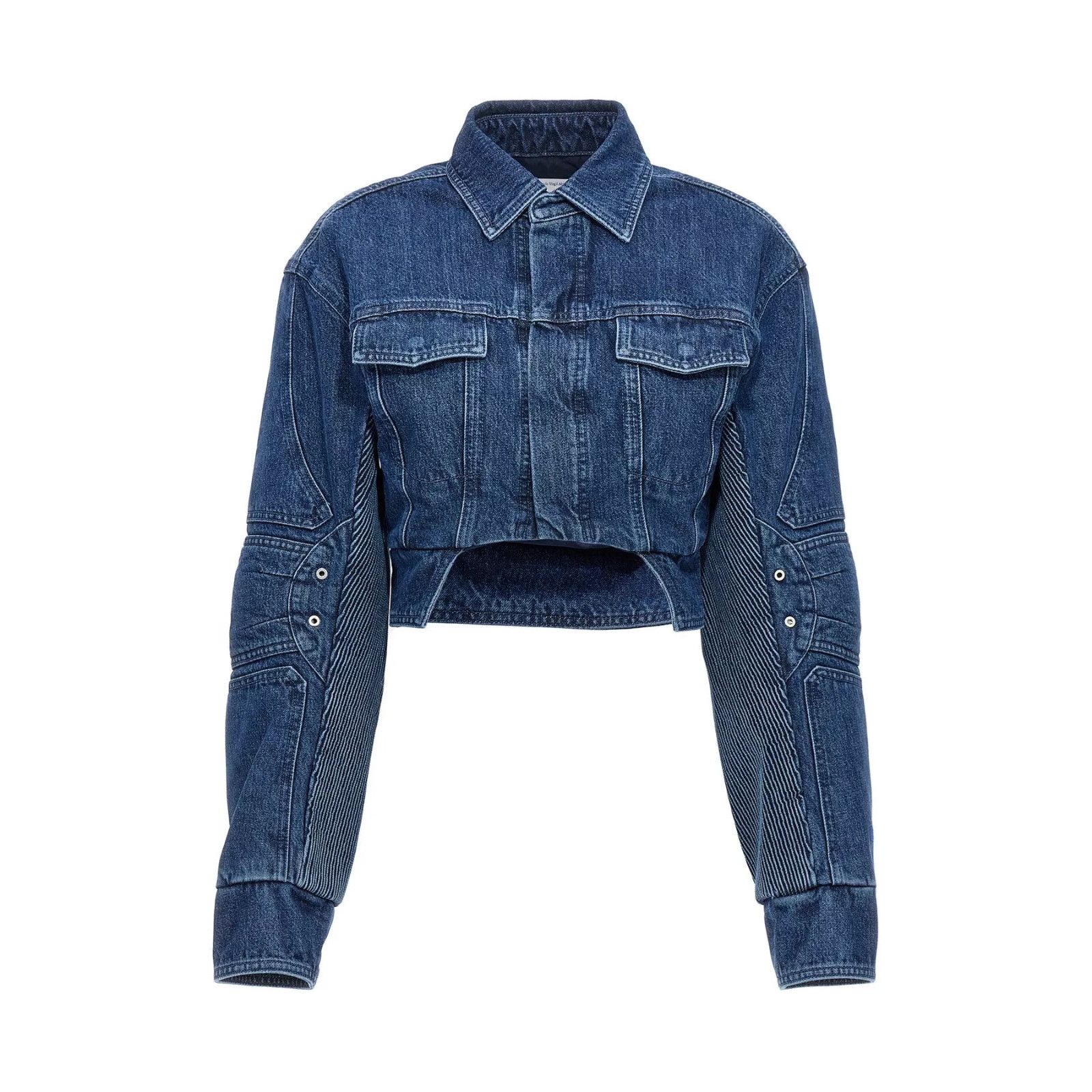 Off-White OFF-WHITE Motorcycle Blue Denim Cropped Jacket New & Authent Size S / US 4 / IT 40 - 1 Thumbnail