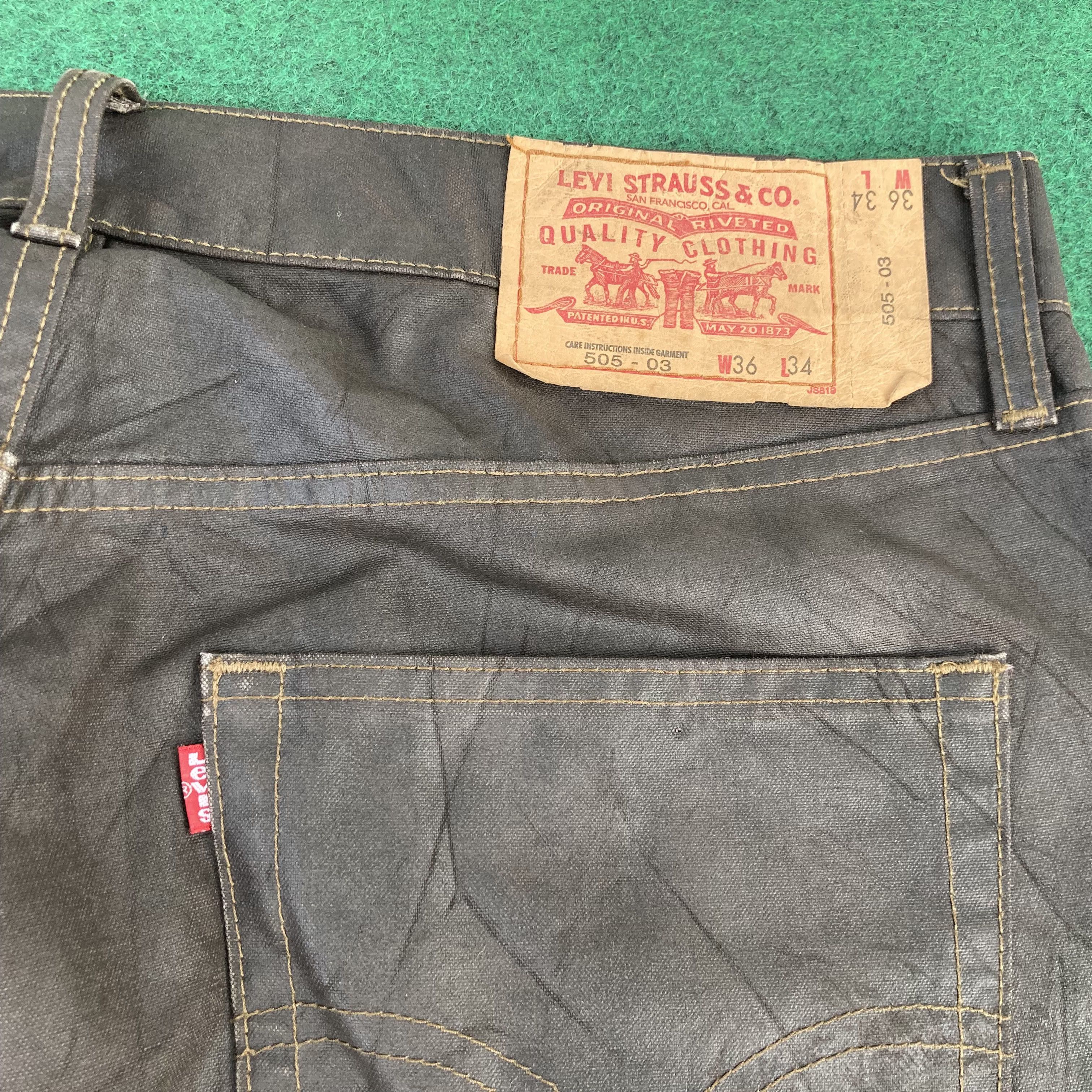 Levi's × Vintage Vtg 35x31 Levis 505 Wax Coated Sz 35 Waxed Coated Jeans Size US 35 - 11 Thumbnail