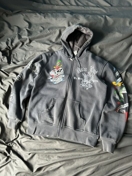 Ed Hardy, Tops, Vintage Ed Hardy Checkered Zip Hoodie