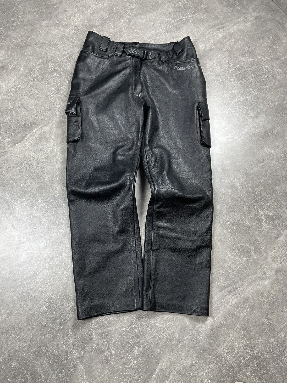 Genuine Leather × Vintage Awesome Vintage Avant Garde Y2K Leather Black Biker Pants Size US 32 / EU 48 - 3 Thumbnail
