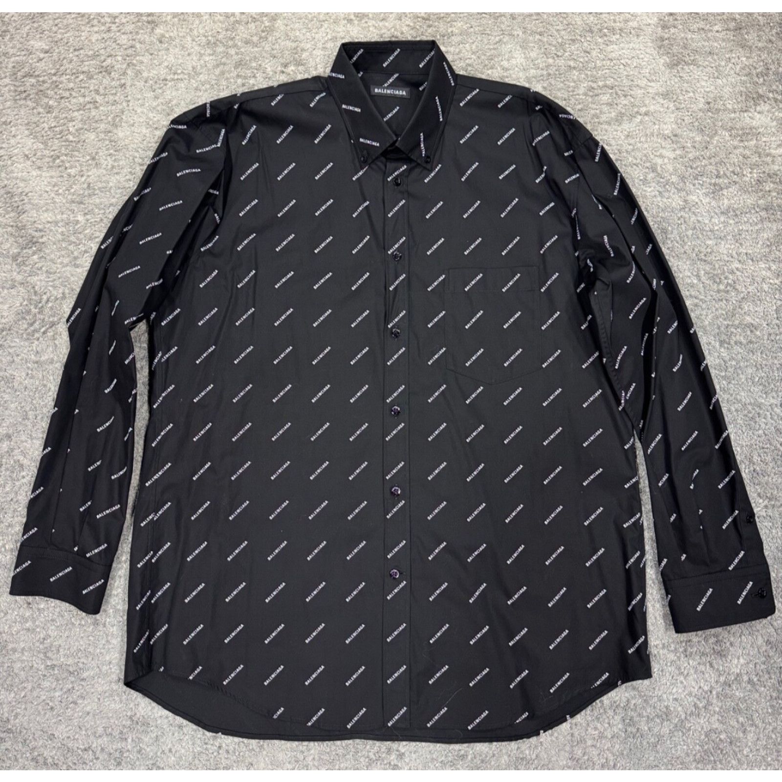 Balenciaga Balenciaga Black White All Over Logo Long Sleeve Button Up Size US M / EU 48-50 / 2 - 2 Thumbnail