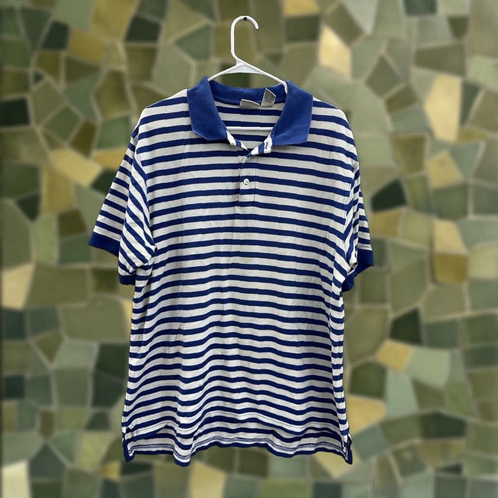 Vintage L.L. Bean Mens Polo Shirt Size XL Blue White Stripped Short Sleeve Collard VTG Size US XL / EU 56 / 4 - 1 Thumbnail