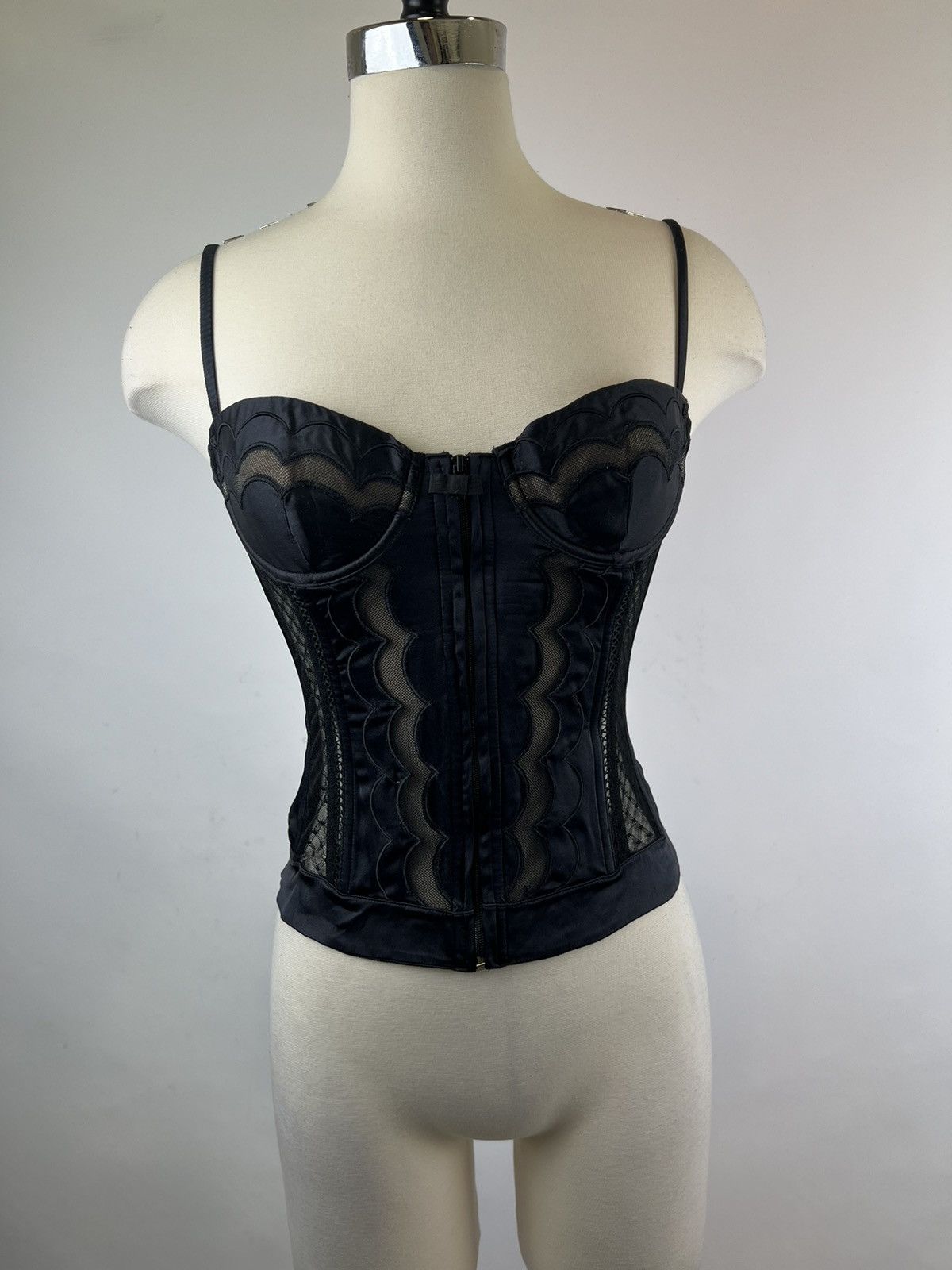 image of Viktor Rolf Vintage Victor & Rolf Black Silk Mesh Embroidered Bustier, Women's (Size Small)