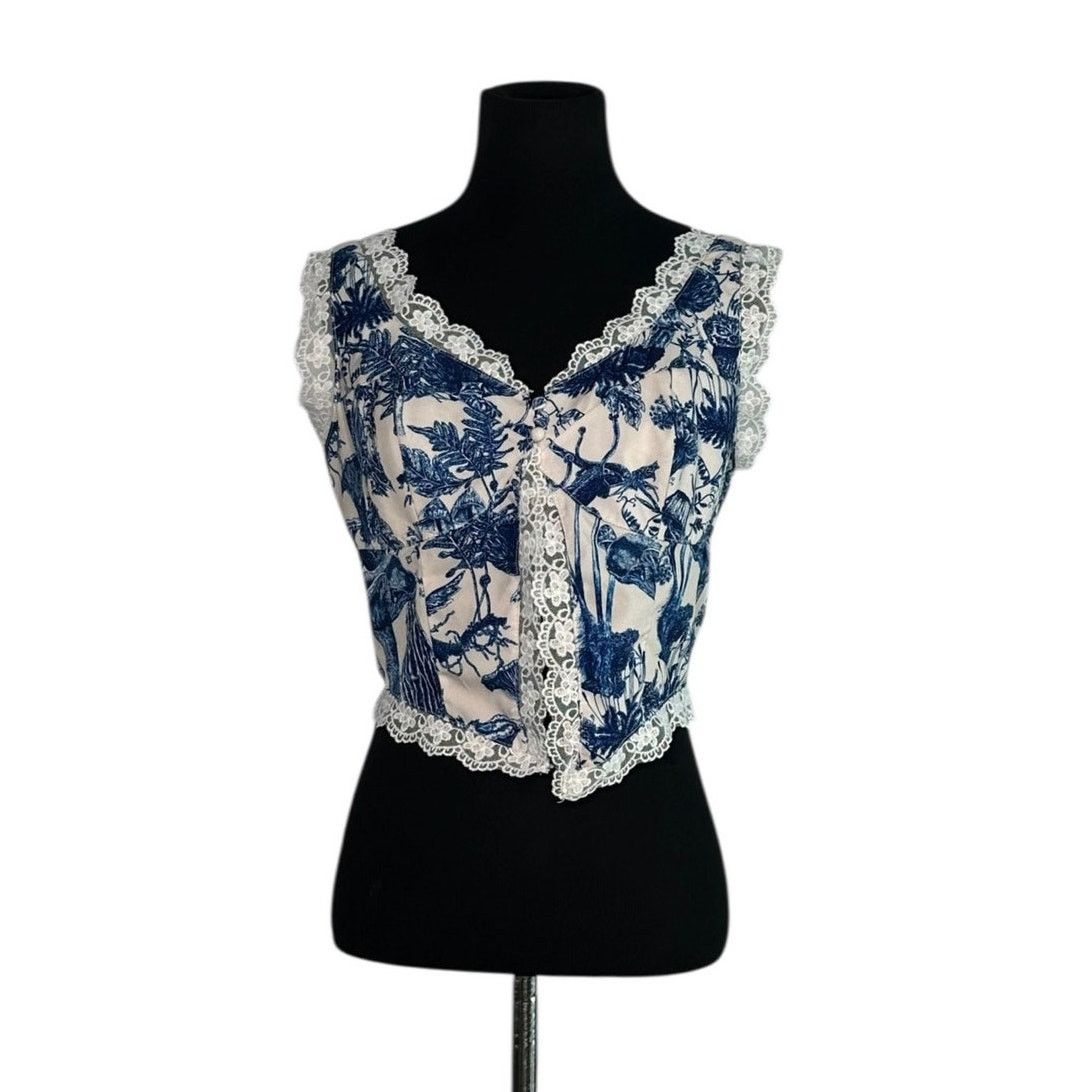 Shein Shein white blue sleeveless crop top bouse size M Size M / US 6-8 / IT 42-44 - 1 Thumbnail