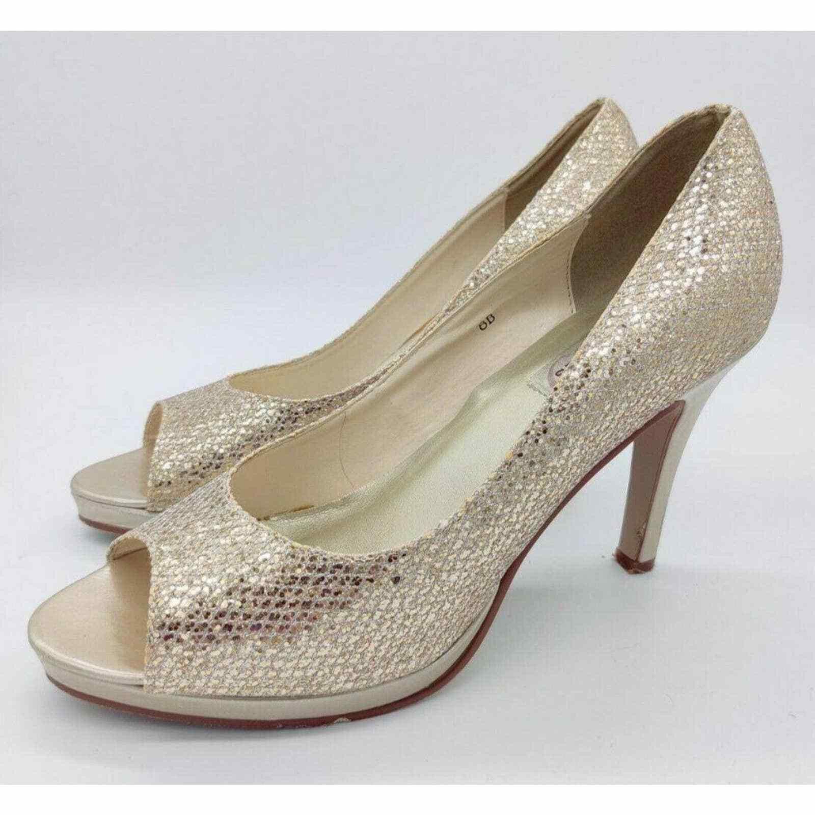 Other Dyeables Sari Glitter Platform Pump 8B Champagne 8 Heels S Size US 8 / IT 38 - 3 Thumbnail