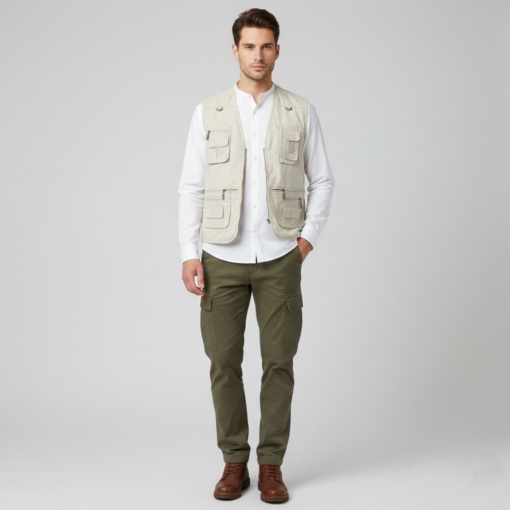 Vintage HD Sport & Classic Men L Waistcoat Beige 100% Cotton 7593 Size US L / EU 52-54 / 3 - 1 Thumbnail