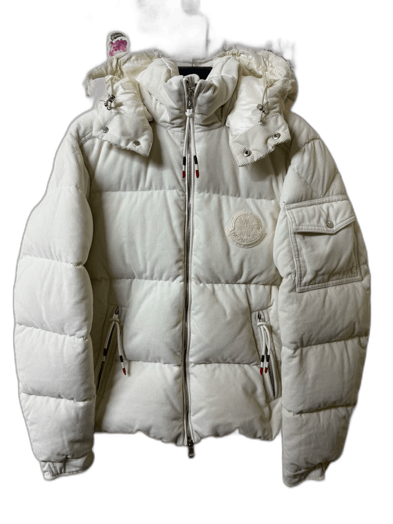 Moncler Light Beige Corduroy Down Jacket with Hood Size US L / EU 52-54 / 3 - 1 Thumbnail