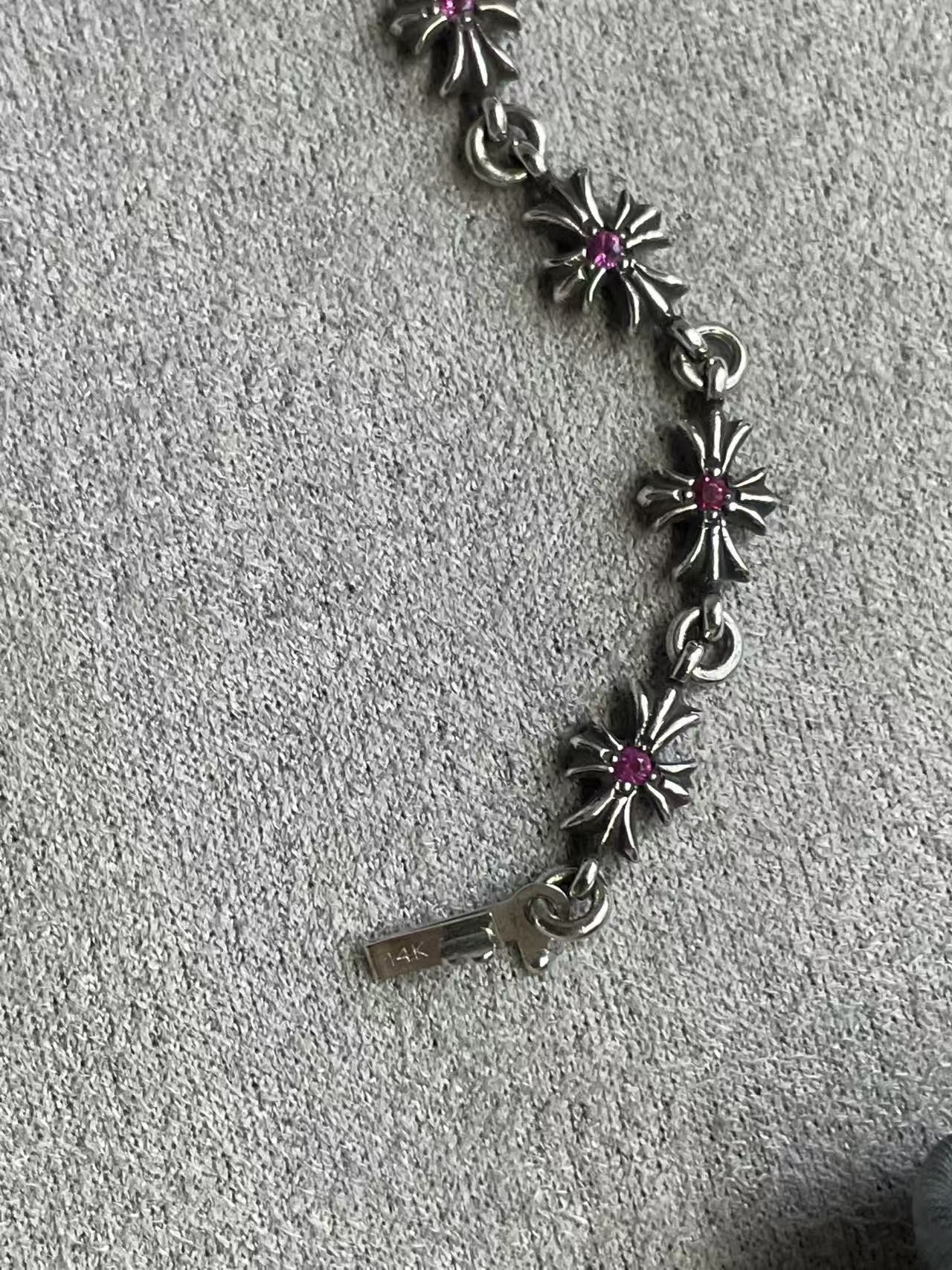Chrome Hearts Chrome Hearts Tiny E Silver Pink Diamonds Cross Bracelet Size ONE SIZE - 10 Thumbnail
