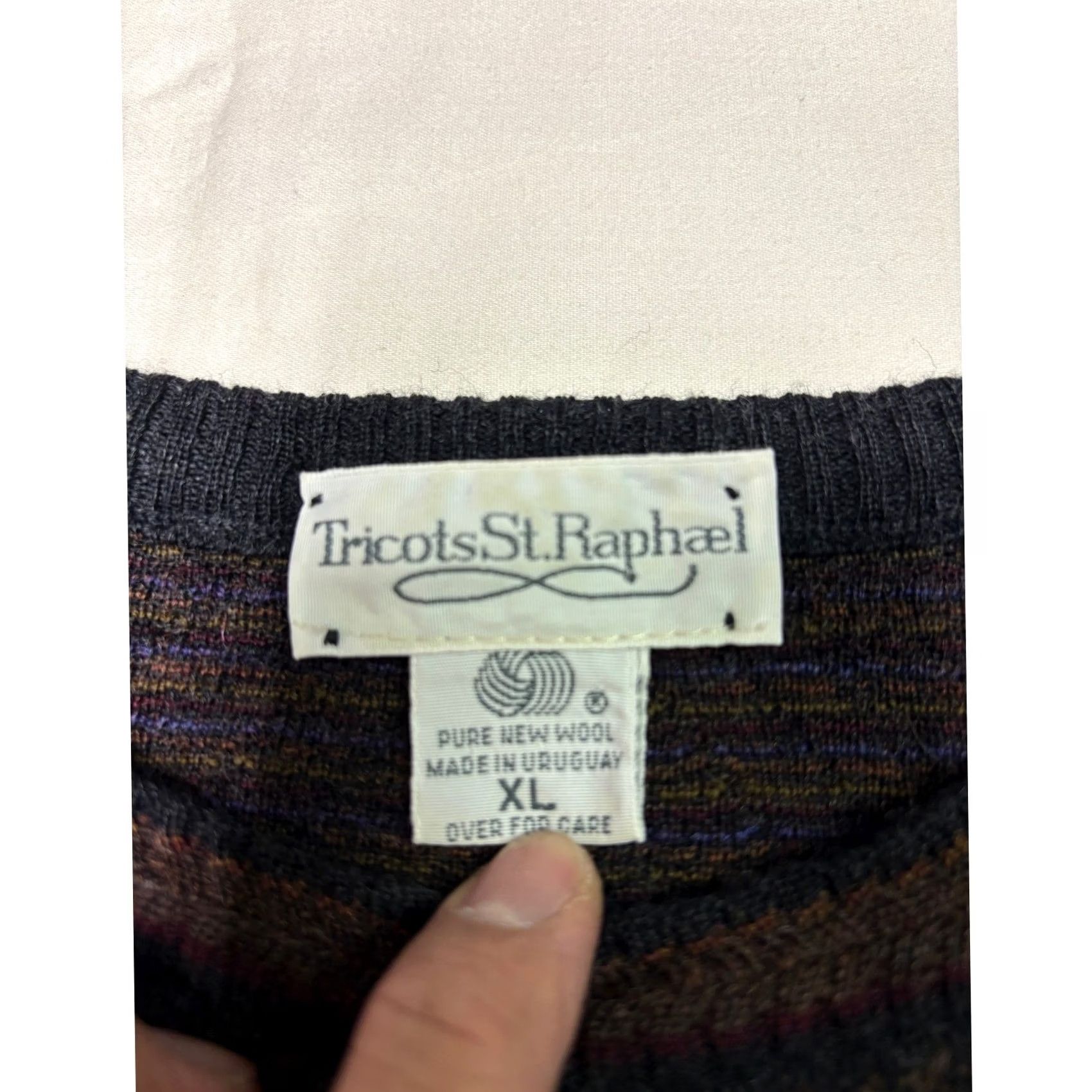 Vintage Tricots St Raphael Mens XL Wool Sweater Zig Zag Pattern Crewneck Made in Uruguay Size US XL / EU 56 / 4 - 2 Thumbnail