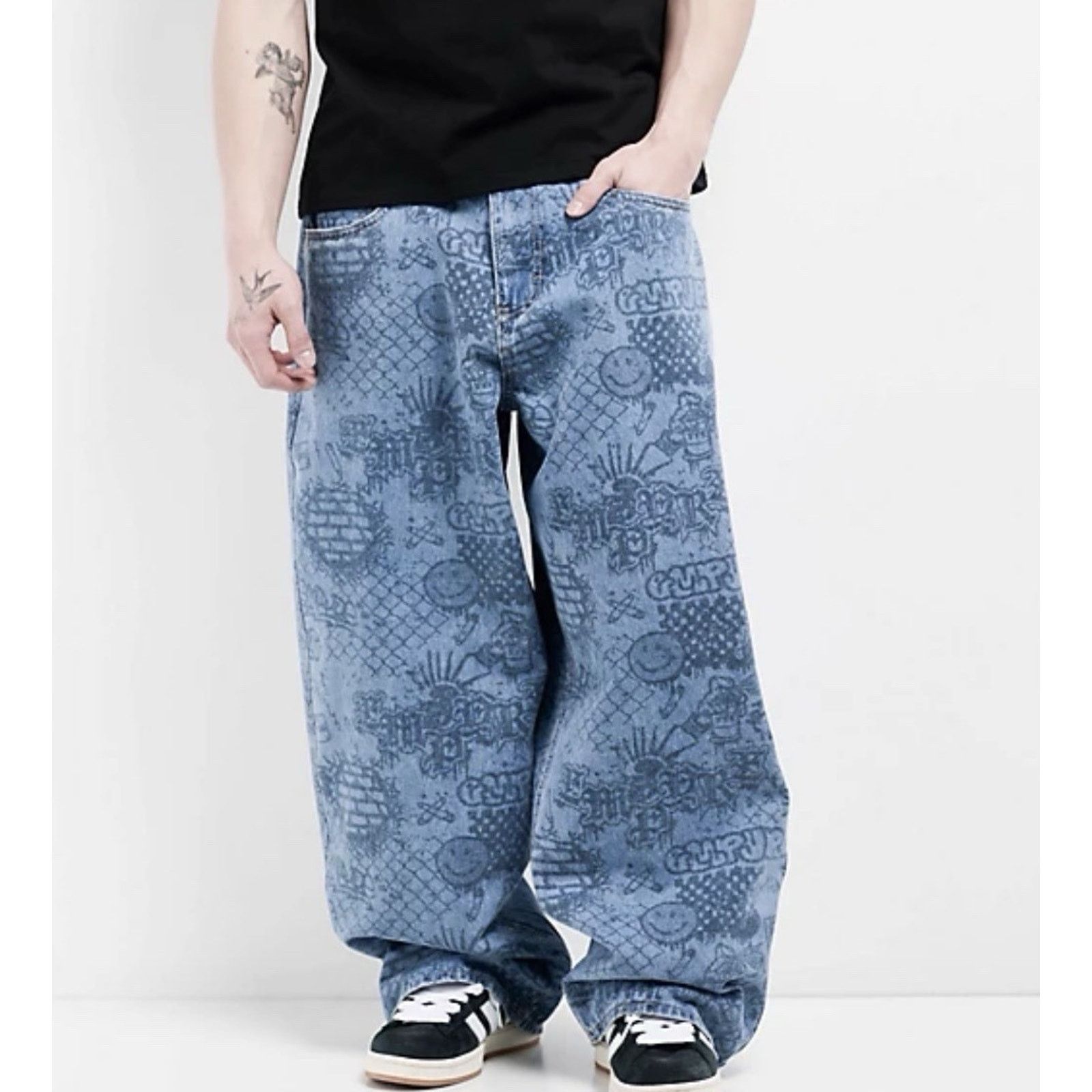 Empyre Empyre Graf Blue Wide Skate Jeans Extra Baggy Size 28 (30) Size US 28 / EU 44 - 2 Thumbnail
