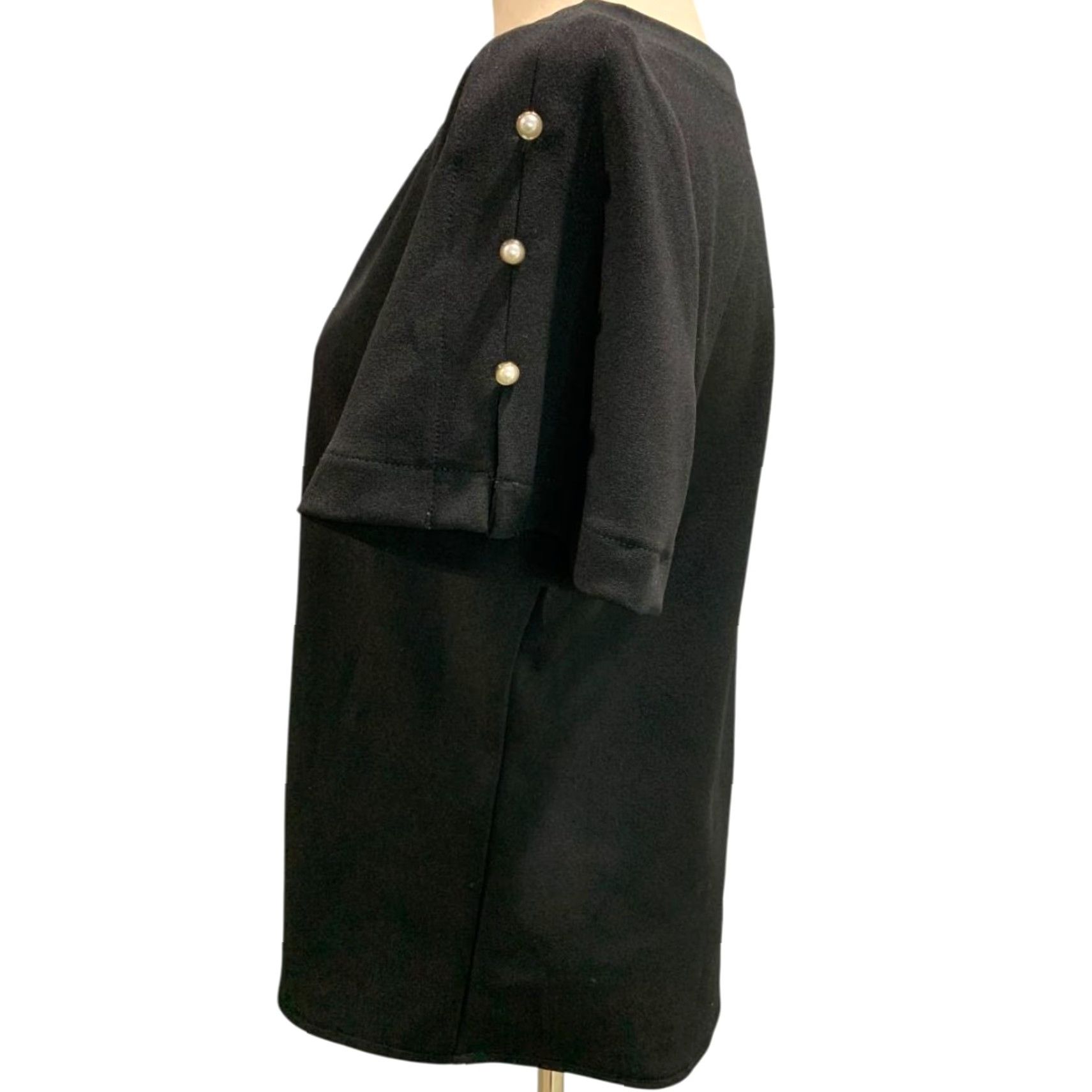 Ann Taylor Ann Taylor Womens Medium Pullover Black Shirt Button Embellished Short Sleeve Size M / US 6-8 / IT 42-44 - 5 Thumbnail