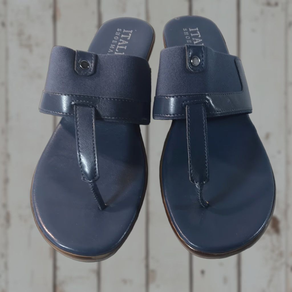 Vintage Italian Shoemakers Wedge Sandals Women Size 8.5M Blue Thong Summer Casual Italy Size US 8.5 / IT 38.5 - 1 Thumbnail