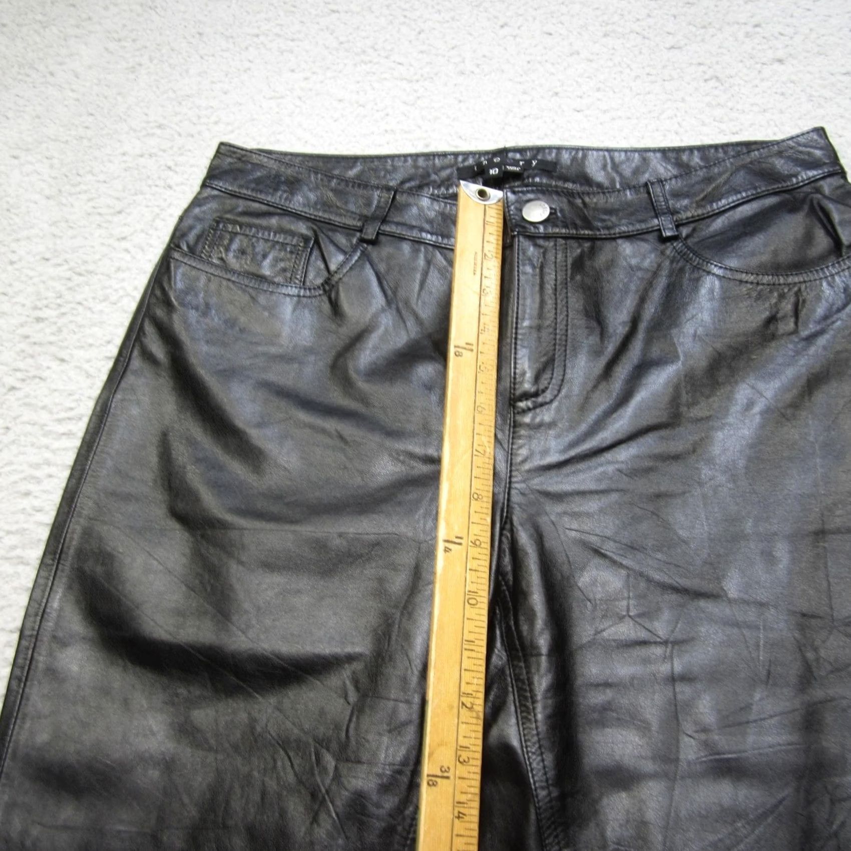 Theory Theory Womens Black Leather Bootcut Pants 10 Lined 5-Pocket Zip Fly J409254 Size 32" / US 10 / IT 46 - 5 Thumbnail