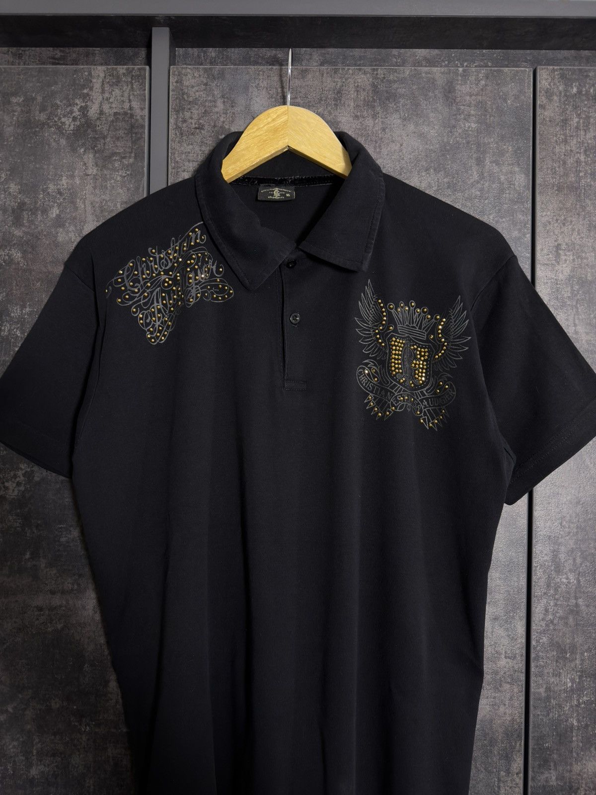 Christian Audigier Vintage Christian Audigier Skull Rhinestones Y2K Polo Tshirt Size US L / EU 52-54 / 3 - 6 Thumbnail