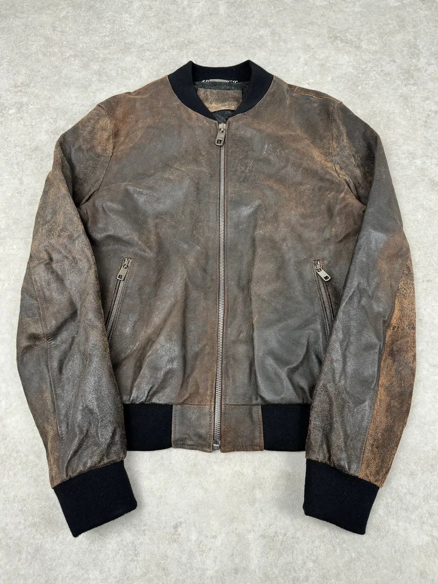 2000s Dolce & Gabbana Raw Brown Leather Bomber Jacket