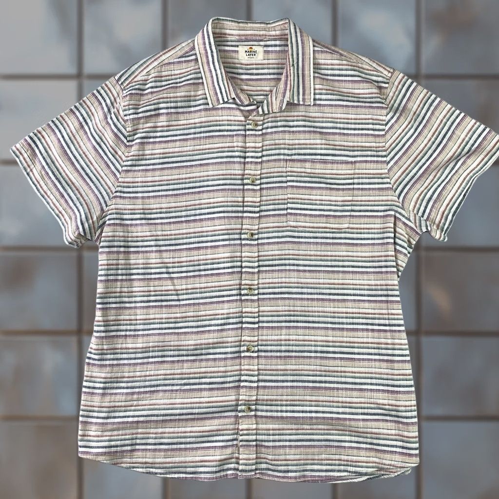 Marine Layer Marine Layer Button-Up Shirt Mens 2XL Multicolor Striped Short Sleeve Necklace? Size US XXL / EU 58 / 5 - 1 Thumbnail