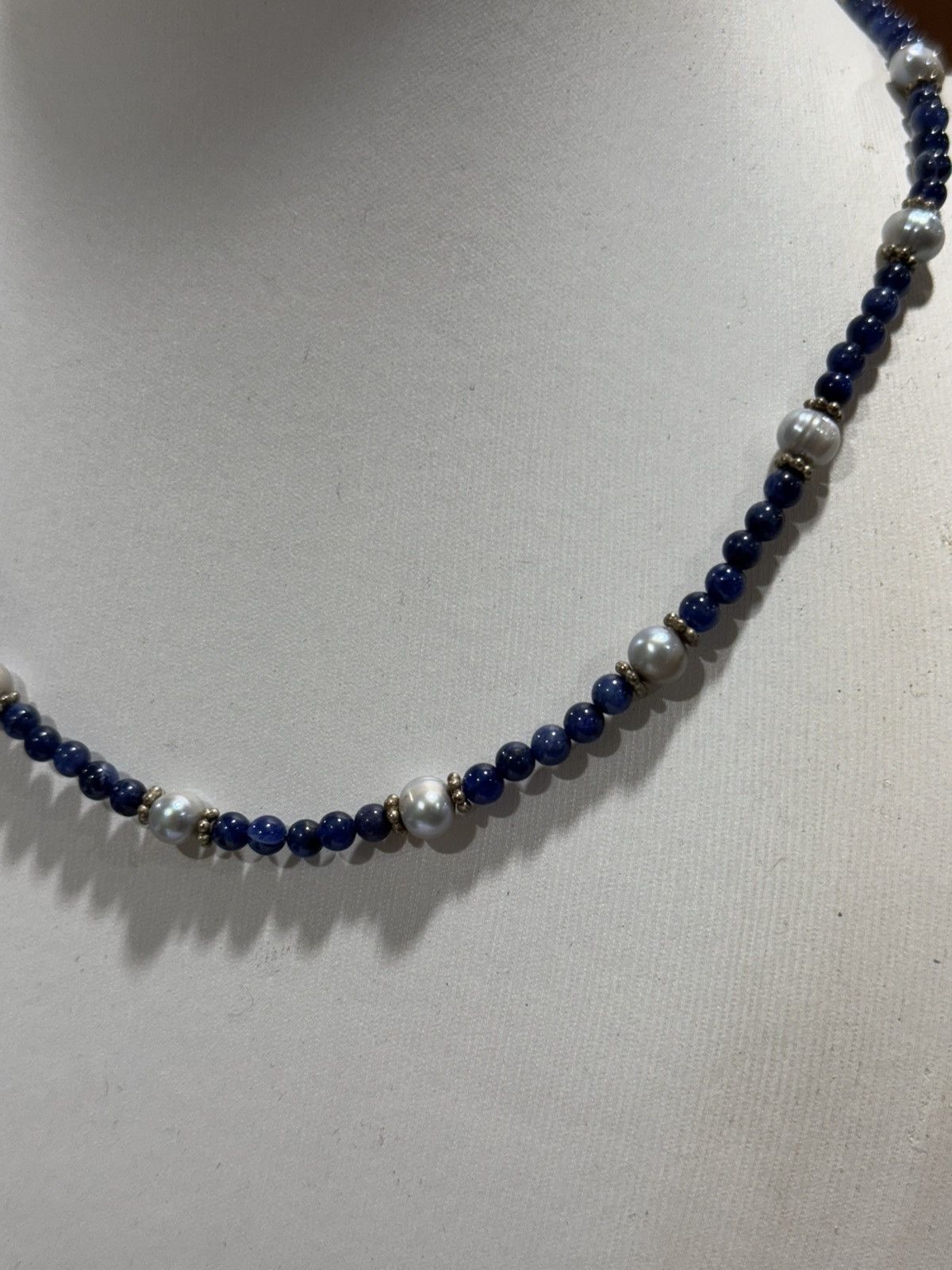Jewelry Sterling Silver Lapis W Pearls Bead Necklace. 21 inch Size ONE SIZE - 4 Thumbnail