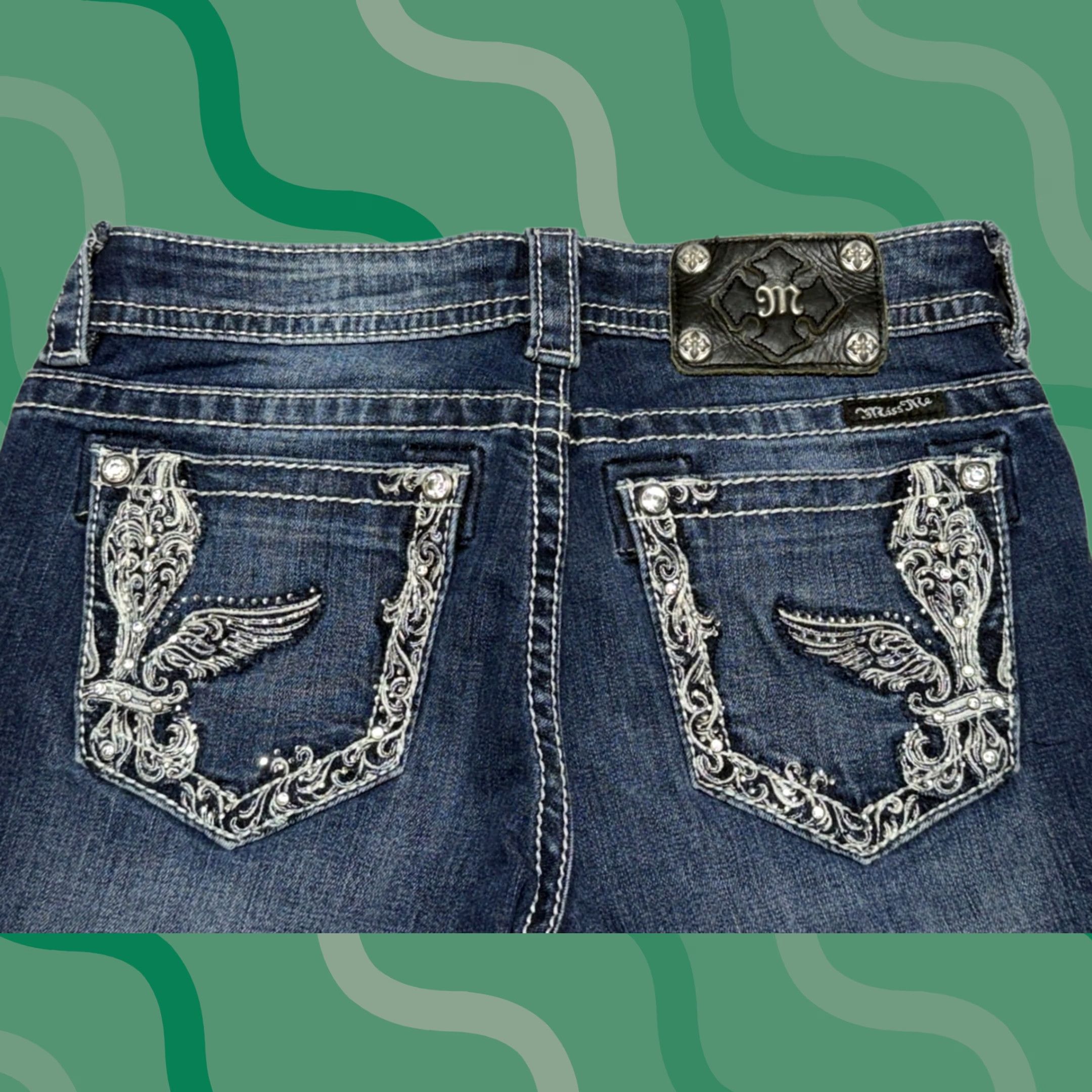 Miss Me Miss Me Jeans 27 Blue Bootcut Studded Bling Thick Stitch Denim Pants JP5534B Jeans Size 27" / US 4 / IT 40 - 1 Thumbnail
