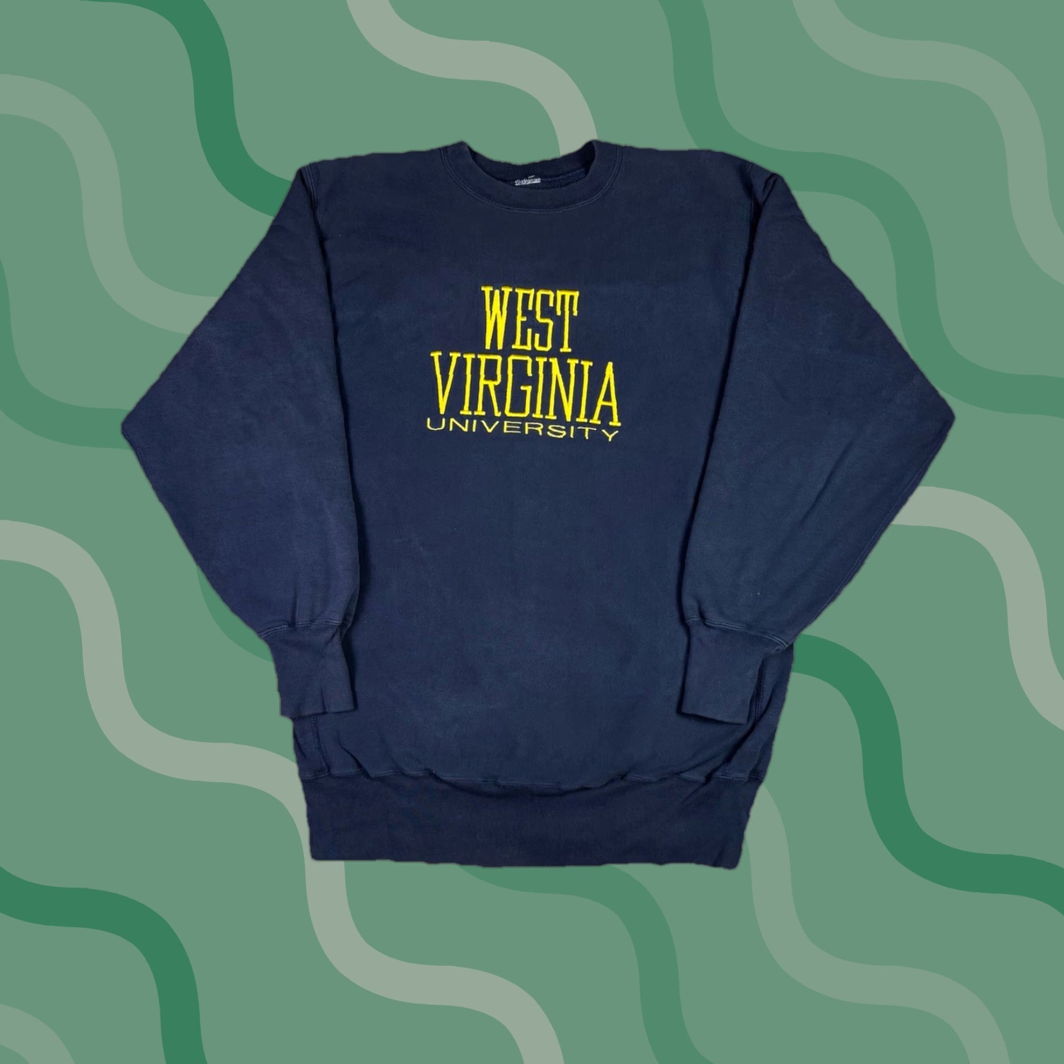 Champion VINTAGE Champion Sweatshirt West Virginia University 2XL Blue 90s Reverse Weave Pullover Graphic Print Embroidered Cotton Fleece Men Size US XXL / EU 58 / 5 - 1 Thumbnail