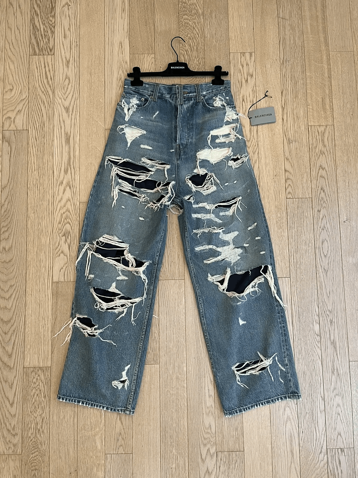 image of Balenciaga Destroyed Jeans in Blue, Men's (Size 30)