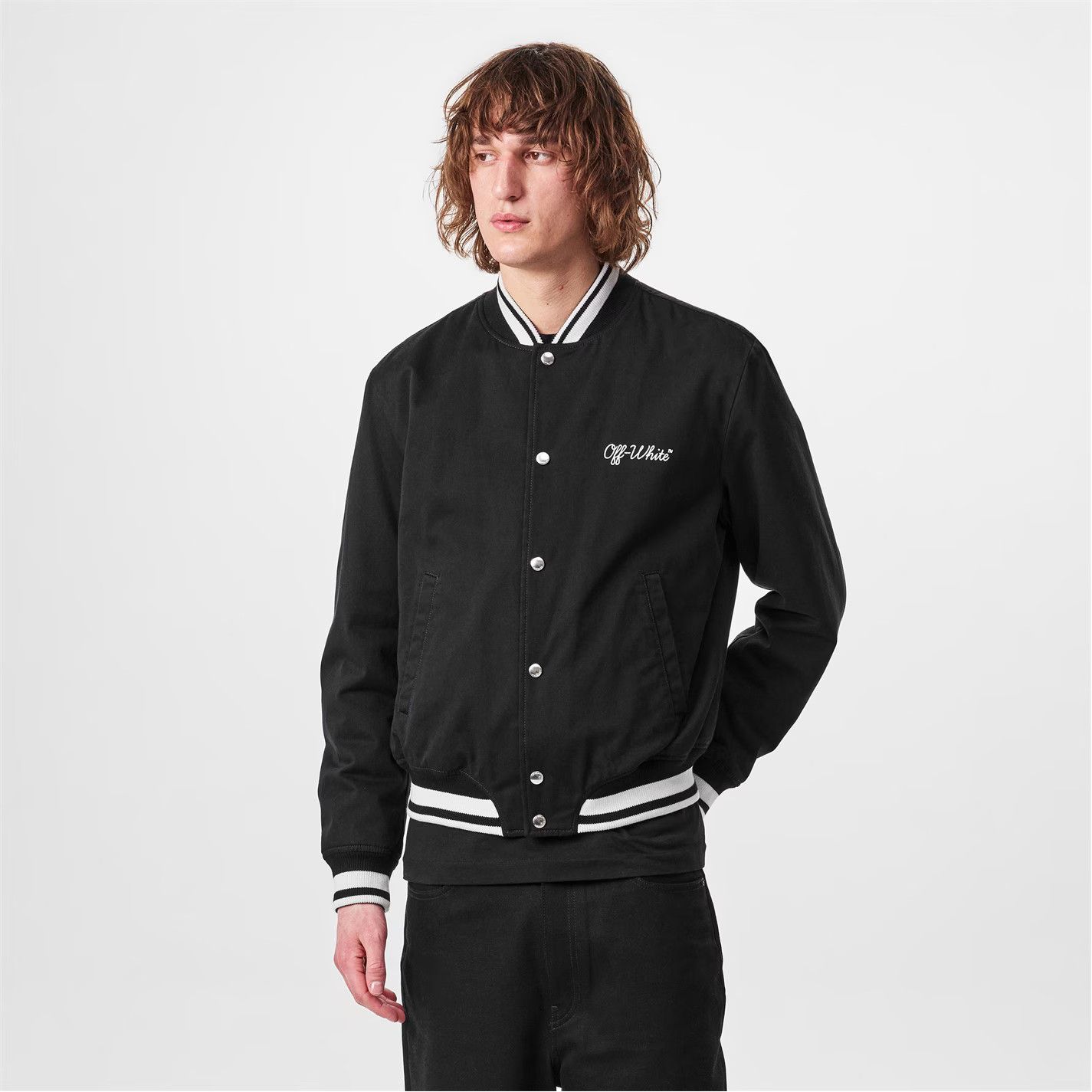 Off-White o1g2r1mq0326 Script Varsity Jacket in Black/White Size US M / EU 48-50 / 2 - 4 Thumbnail