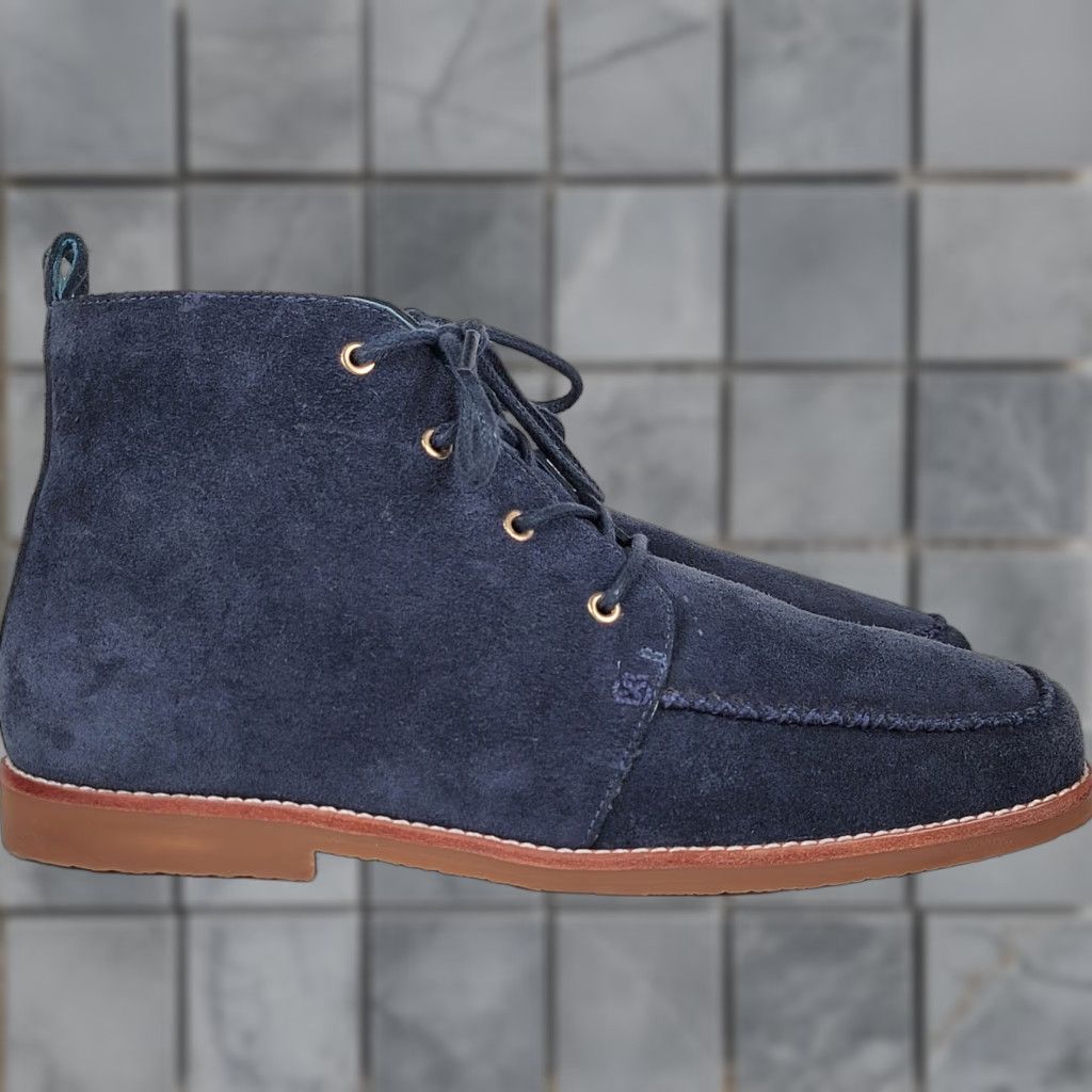 Valentino Frances Valentine Boots Women’s Davis Blue Suede Chukka Ankle Zip Square Toe 9B Womens Fall Winter Leather Lining Rubber Sole Boots Size US 9 / IT 39 - 1 Thumbnail