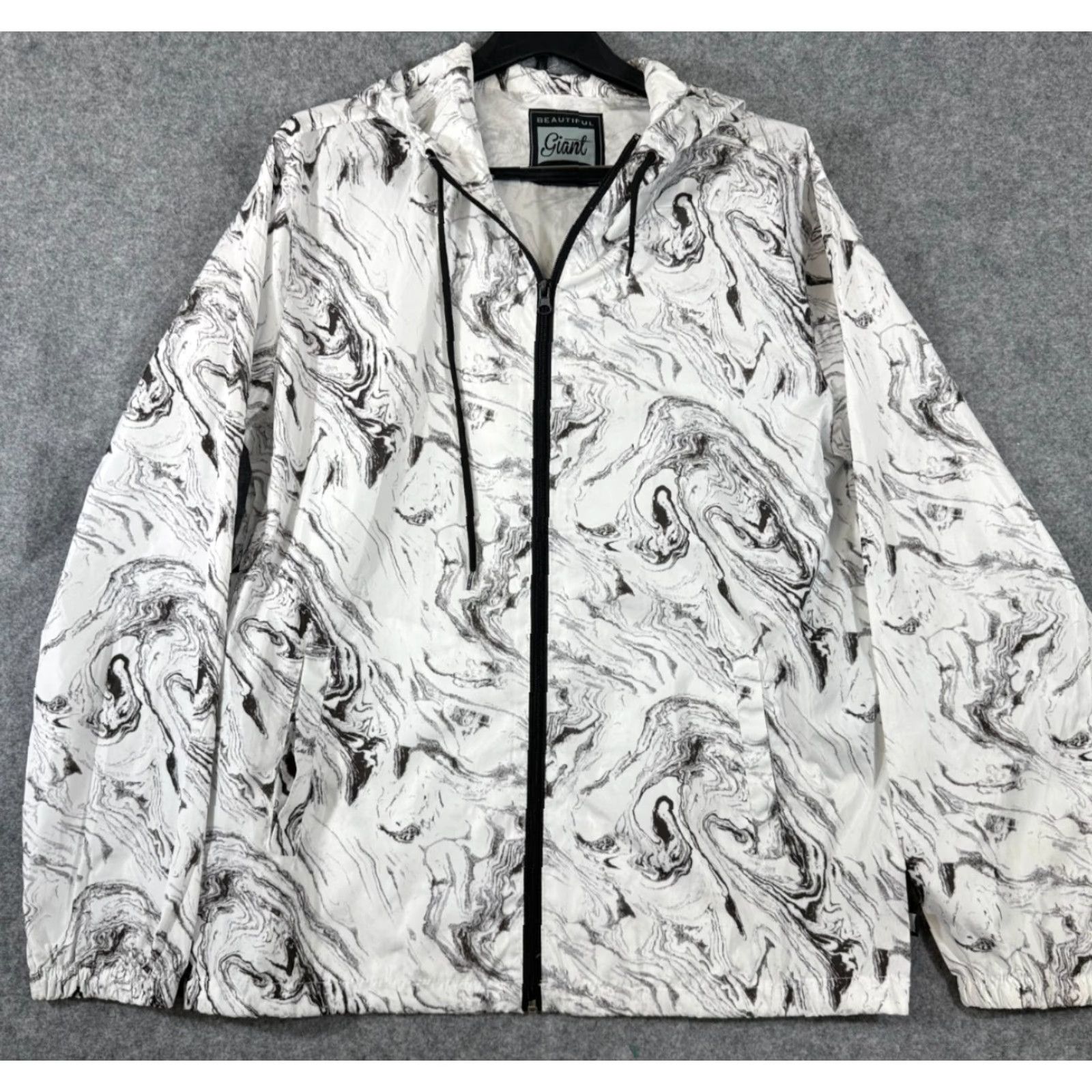 Vintage Beautiful Giant Windbreaker Jacket Mens L White Marble Print Hooded Zip Up NWOT Size US L / EU 52-54 / 3 - 2 Thumbnail