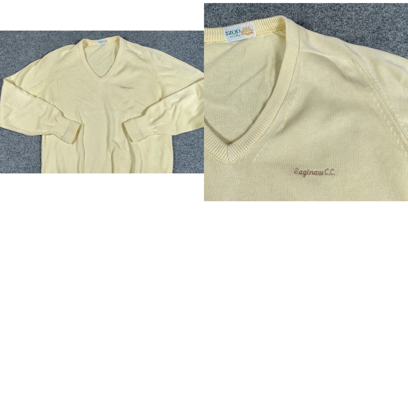 Izod VINTAGE IZOD Sweater Shirt Adult Large Pale Yellow 80s Country Club Embroidered V-Neck Pullover Mens Size US L / EU 52-54 / 3 - 8 Thumbnail